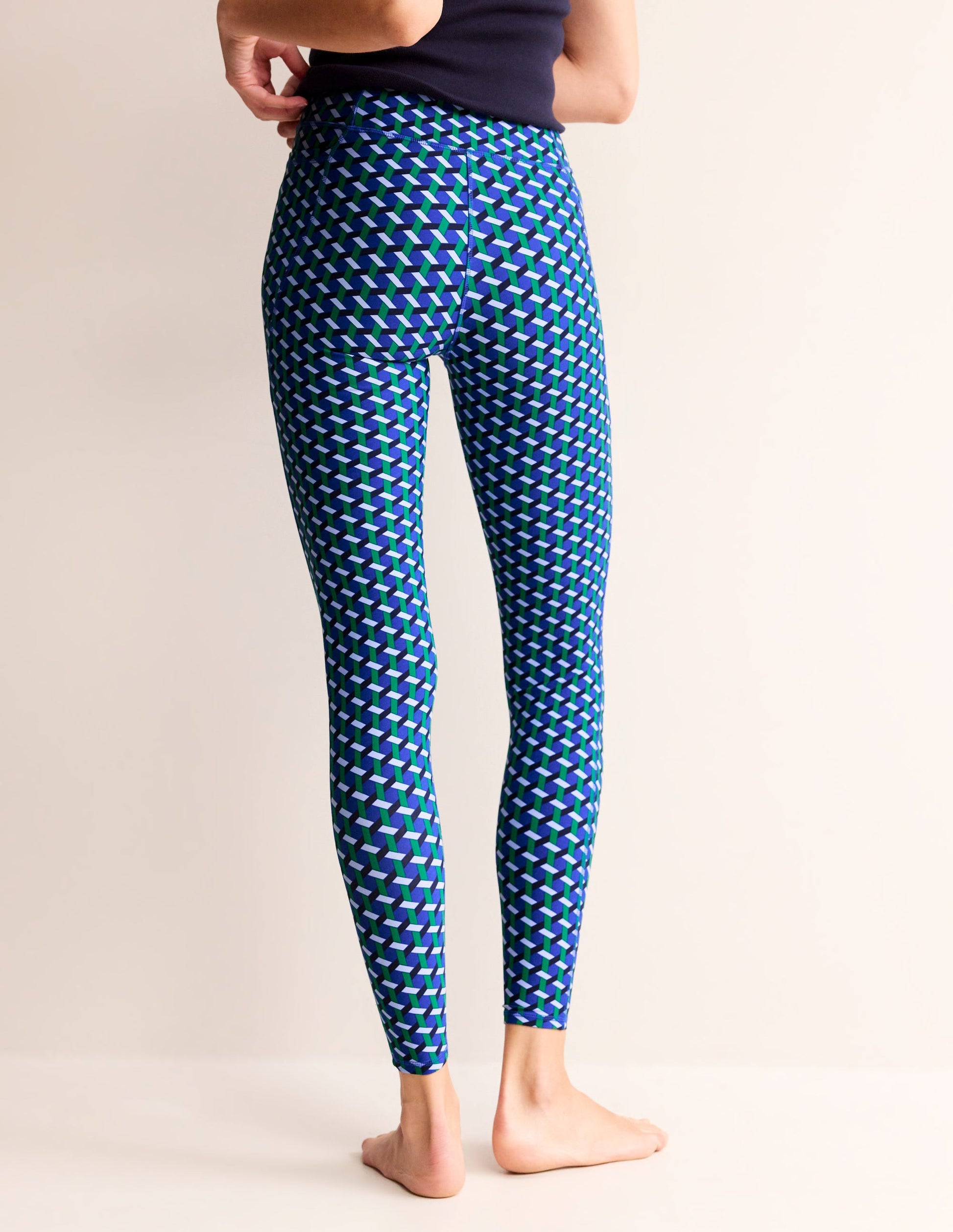 Legging taille haute avec poche-Bleu connecté, motif Honeycomb Geo-3