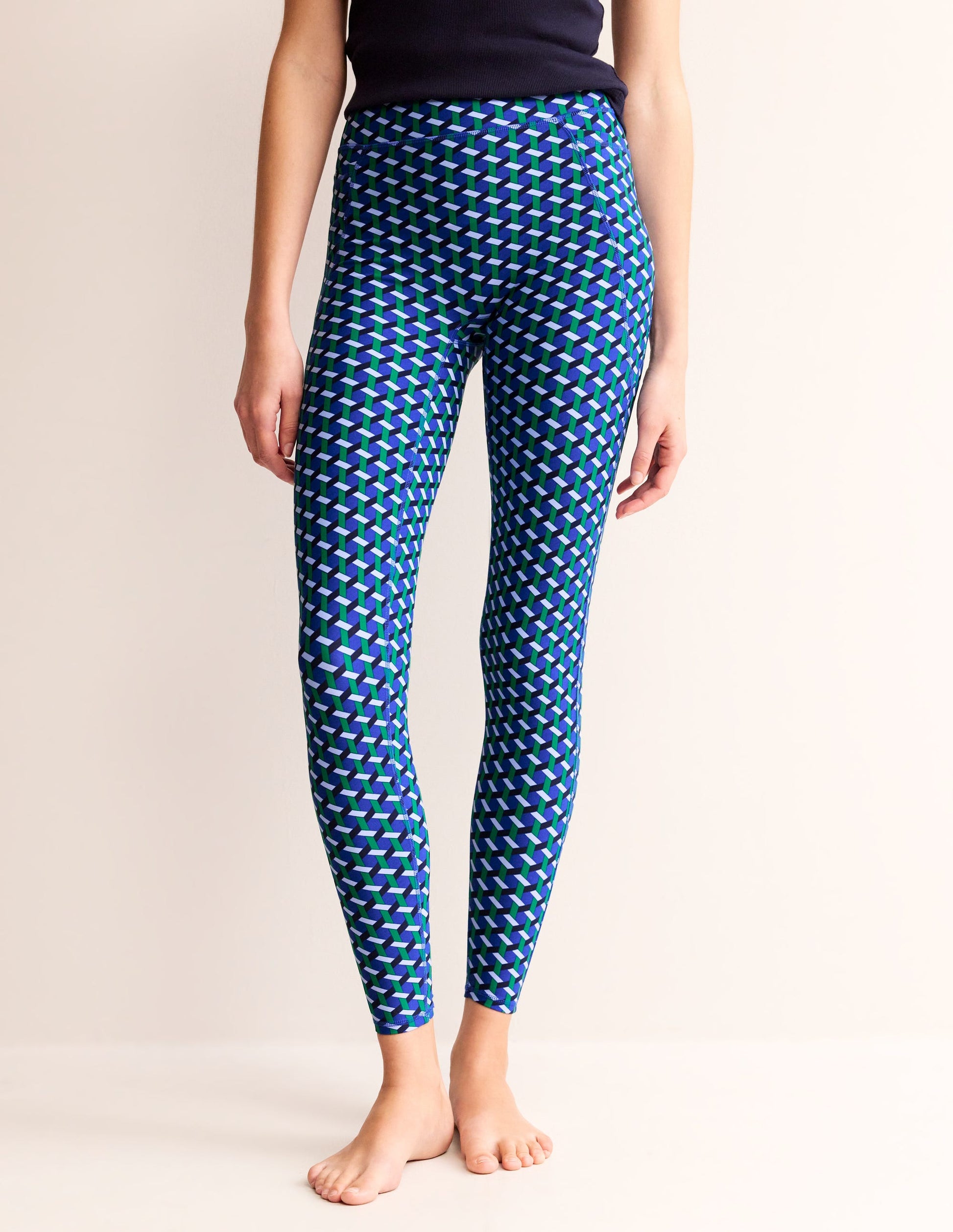 Legging taille haute avec poche-Bleu connecté, motif Honeycomb Geo-4