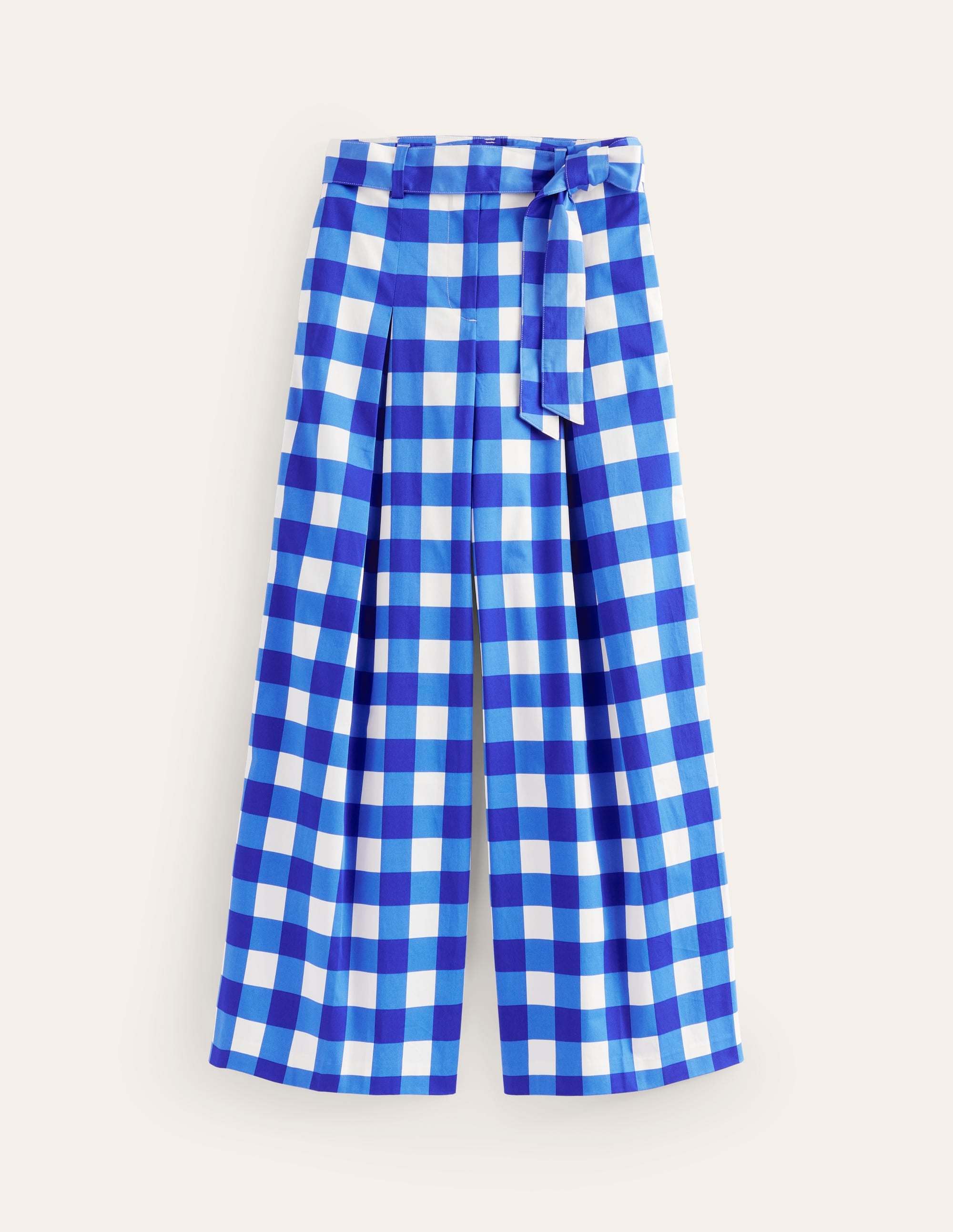 Pantalon palazzo en satin de coton-Vichy bleu nautique et ivoire - Image 5