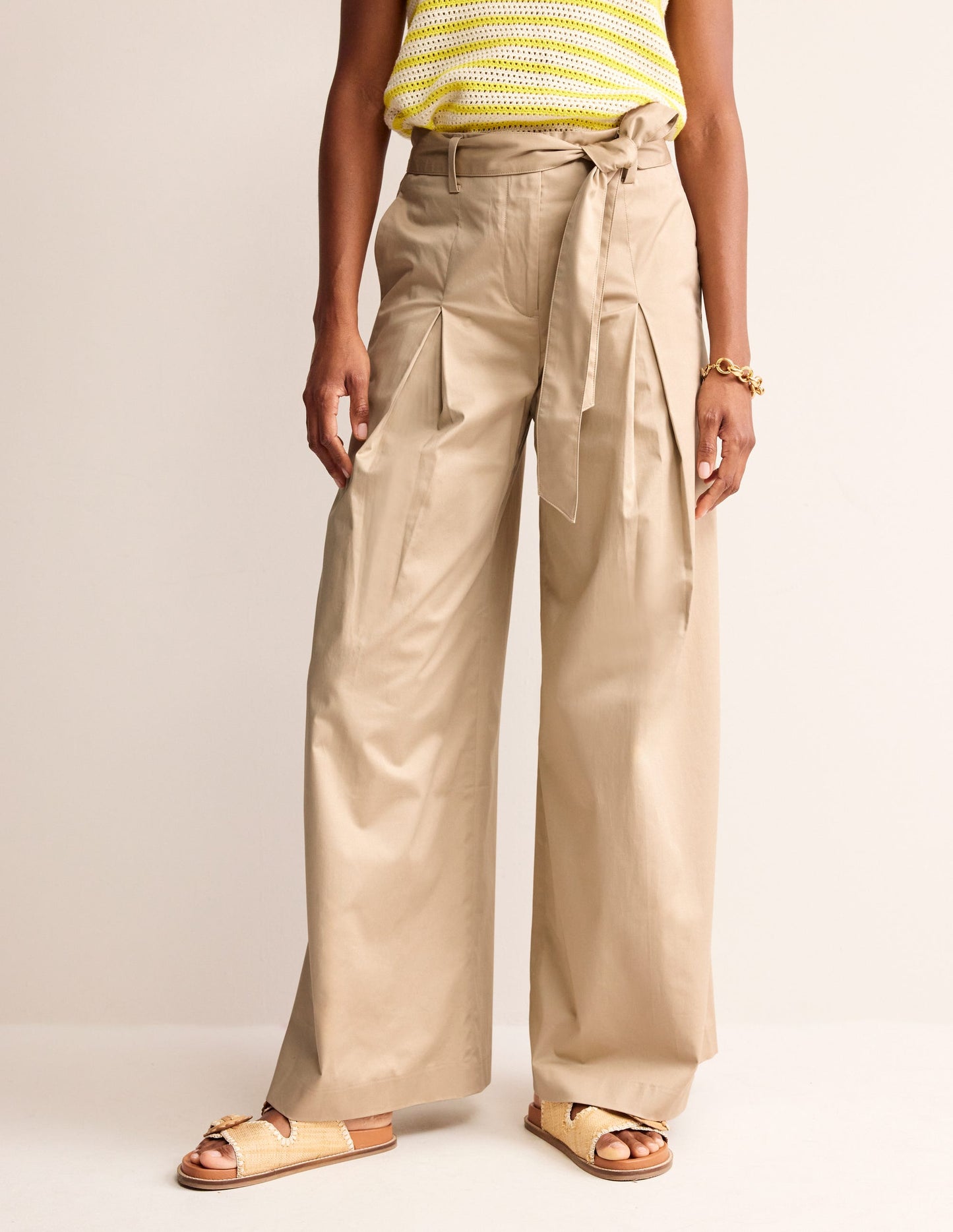 Palazzo-Hose aus Baumwollsatin-Neutral