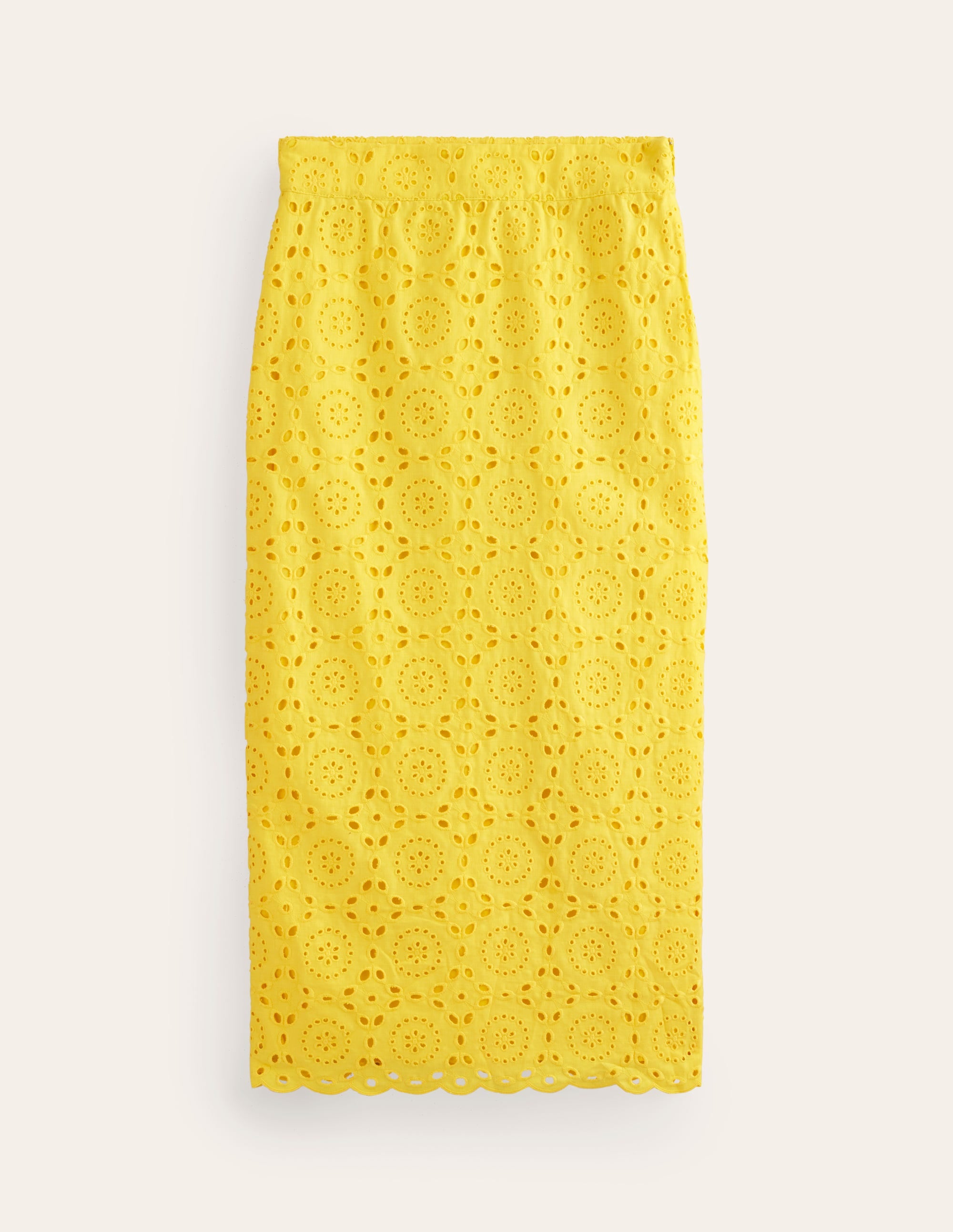 Jupe colonne avec broderie anglaise-Jaune vif - Image 5