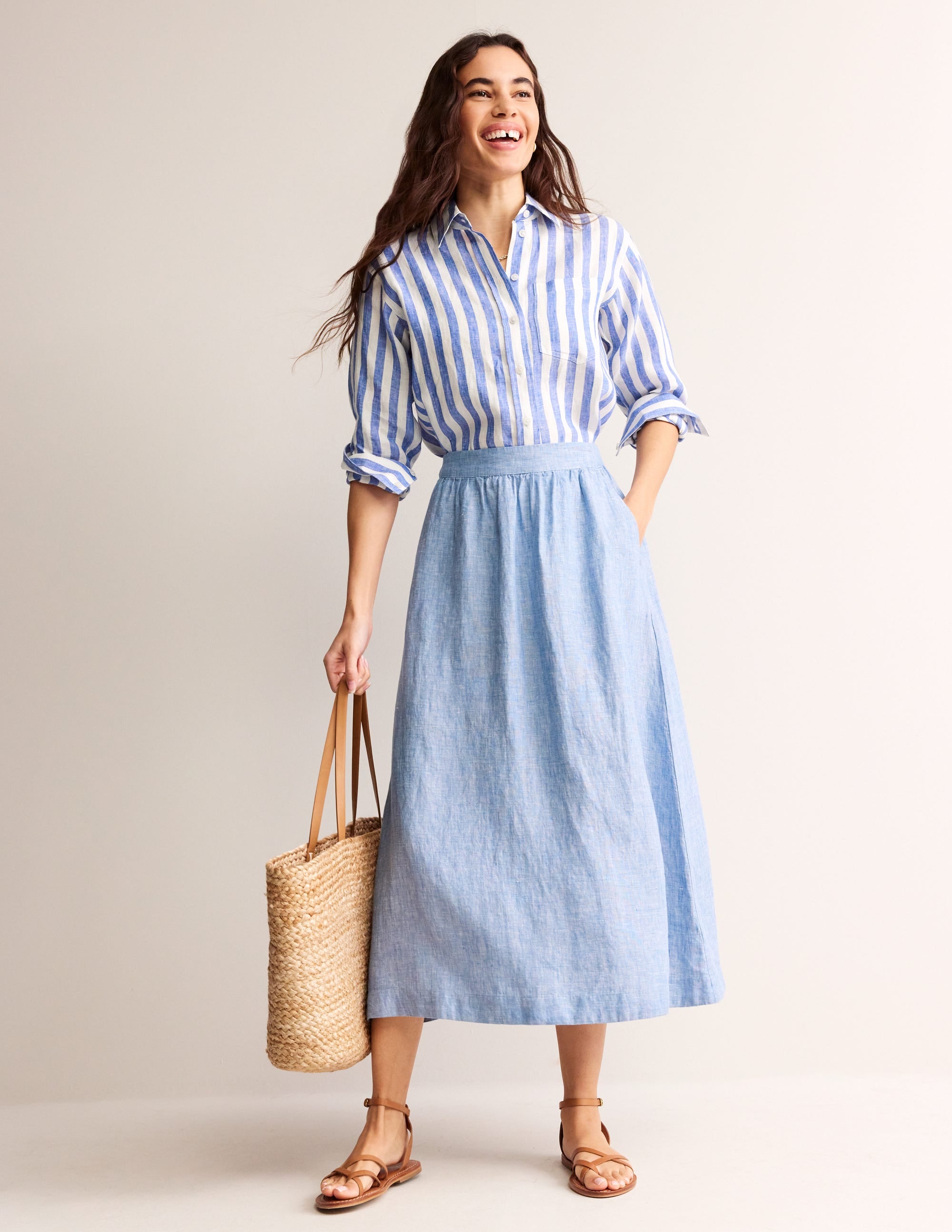 Jupe Florence en lin-Chambray - Image 1