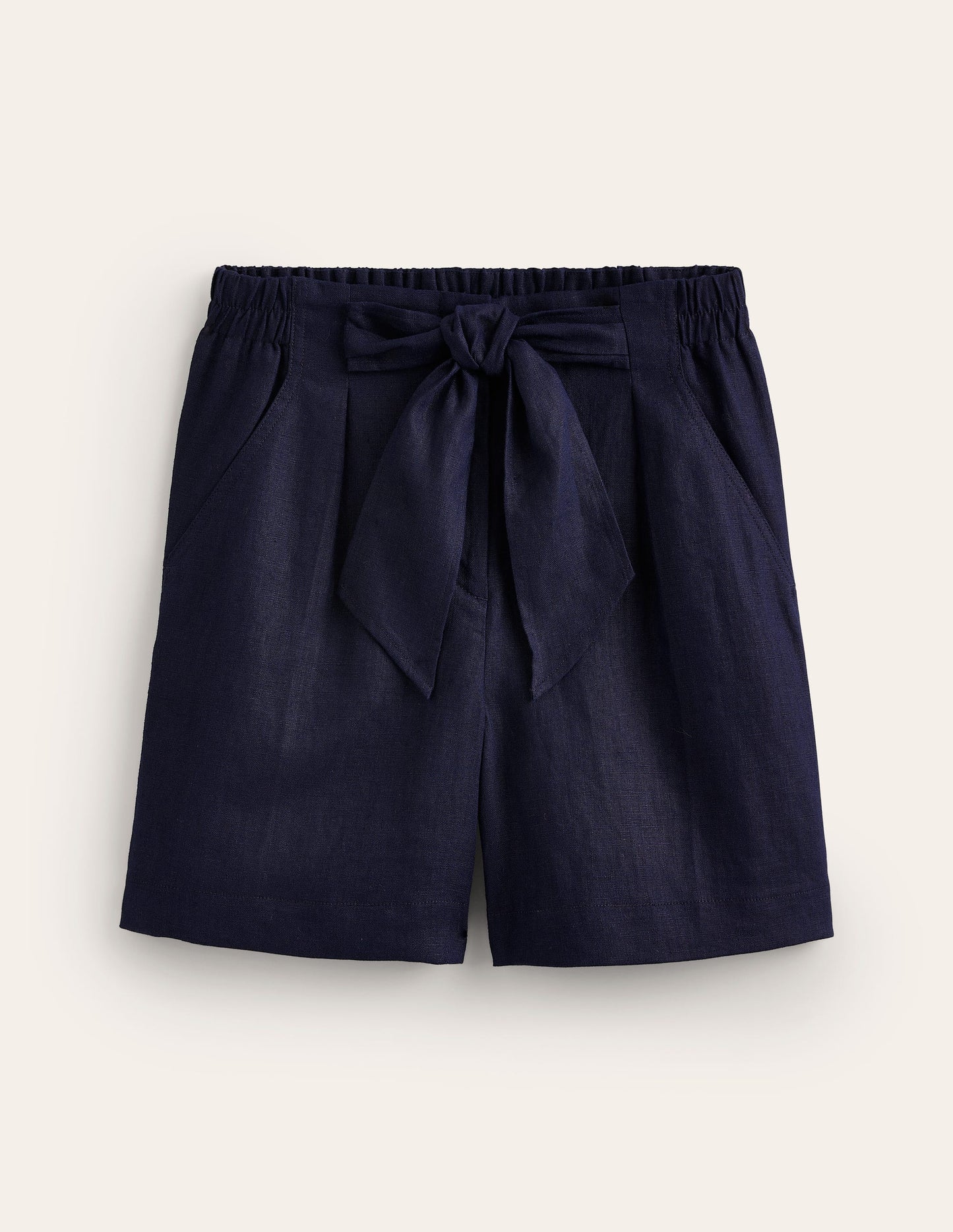 Tie Waist Linen Shorts-Navy