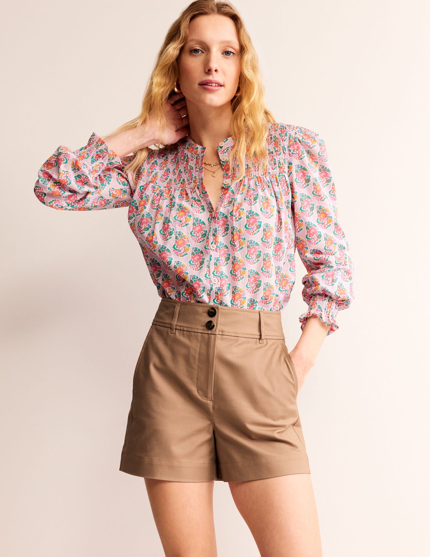 Short Westbourne en satin de coton-Couleur neutre