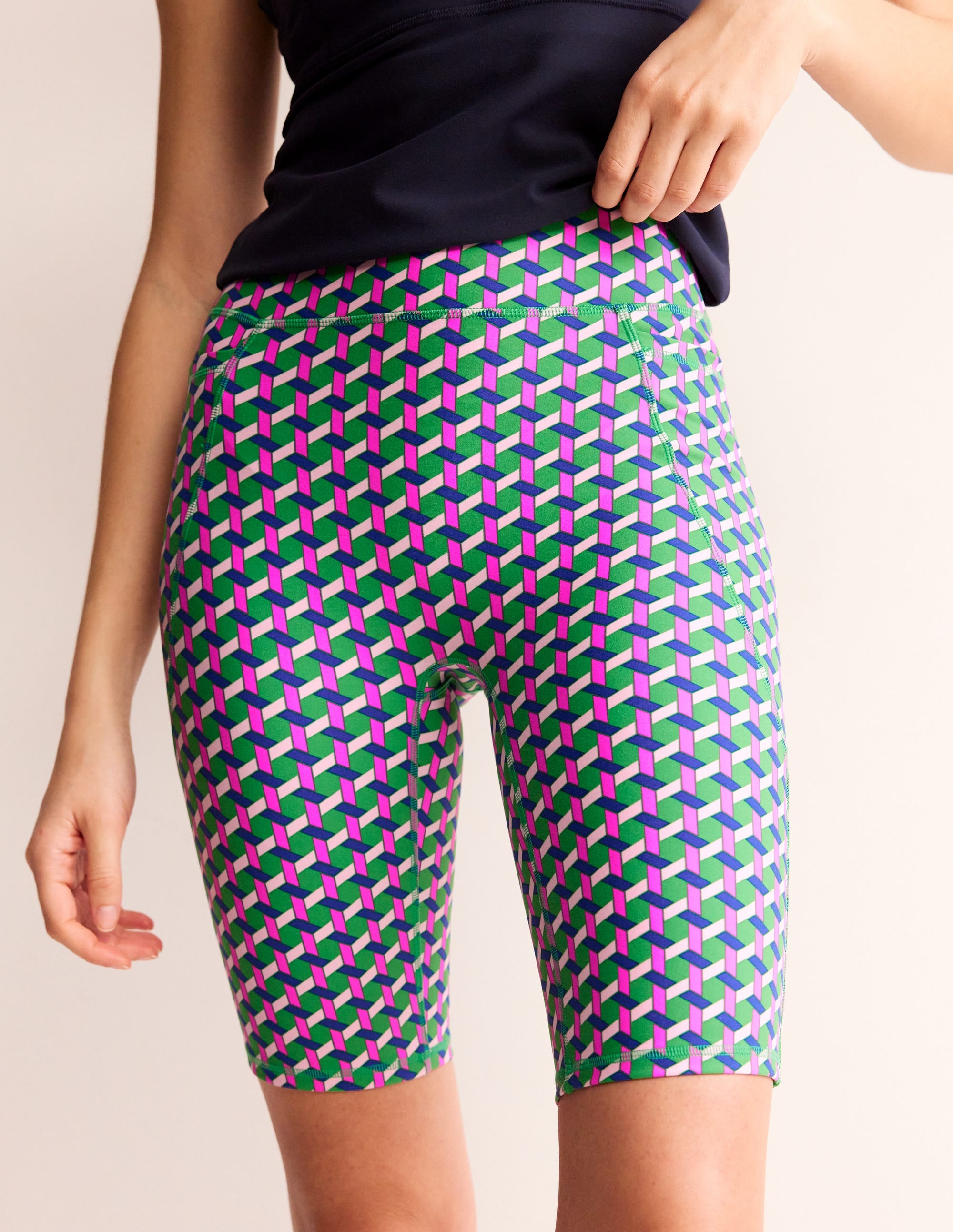 High Waist Pocket Shorts-Multi, Honeycomb Geo - Image 4