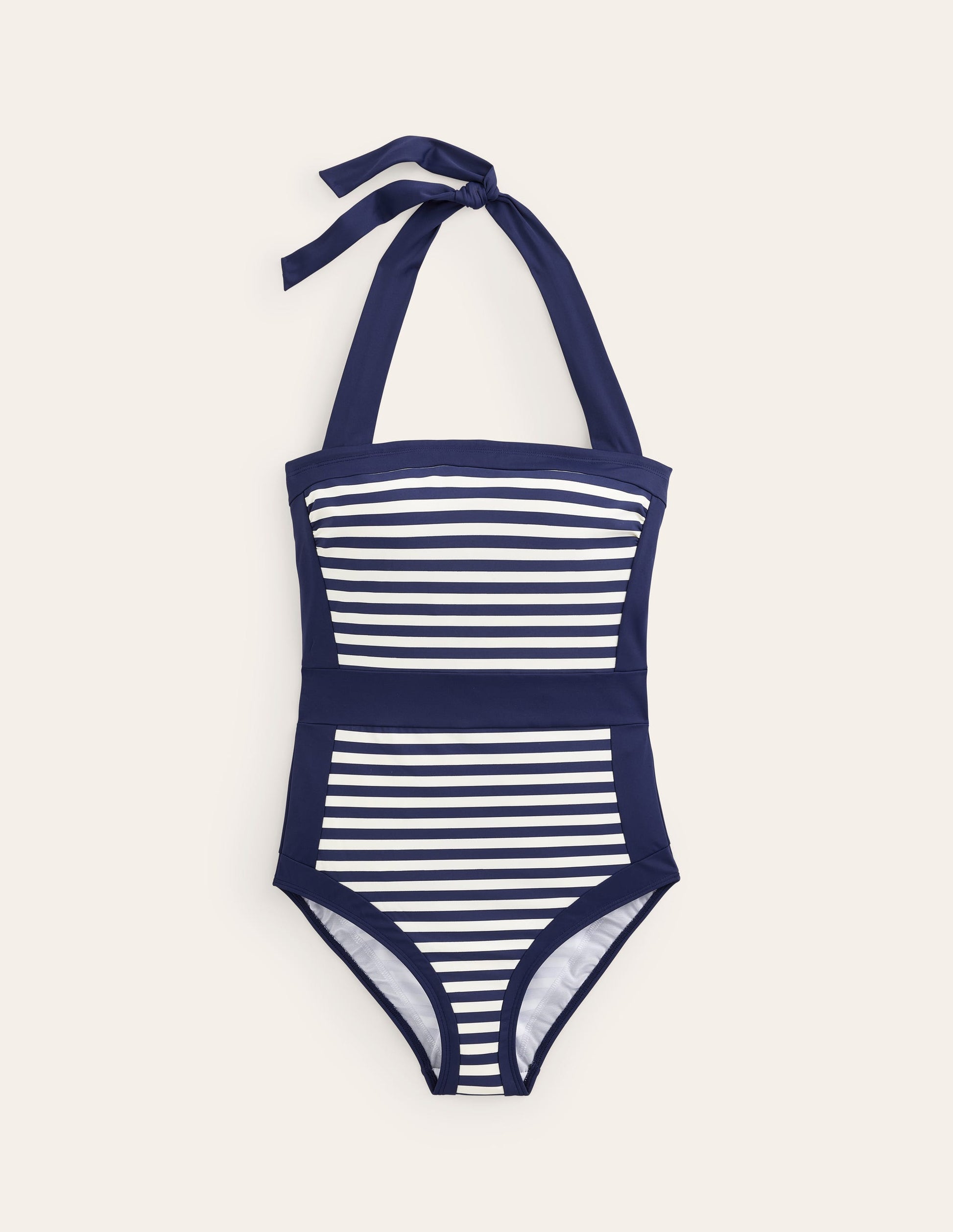 Santorini Neckholder-Badeanzug-Französisches Marineblau/Naturweiß Gestreift-7