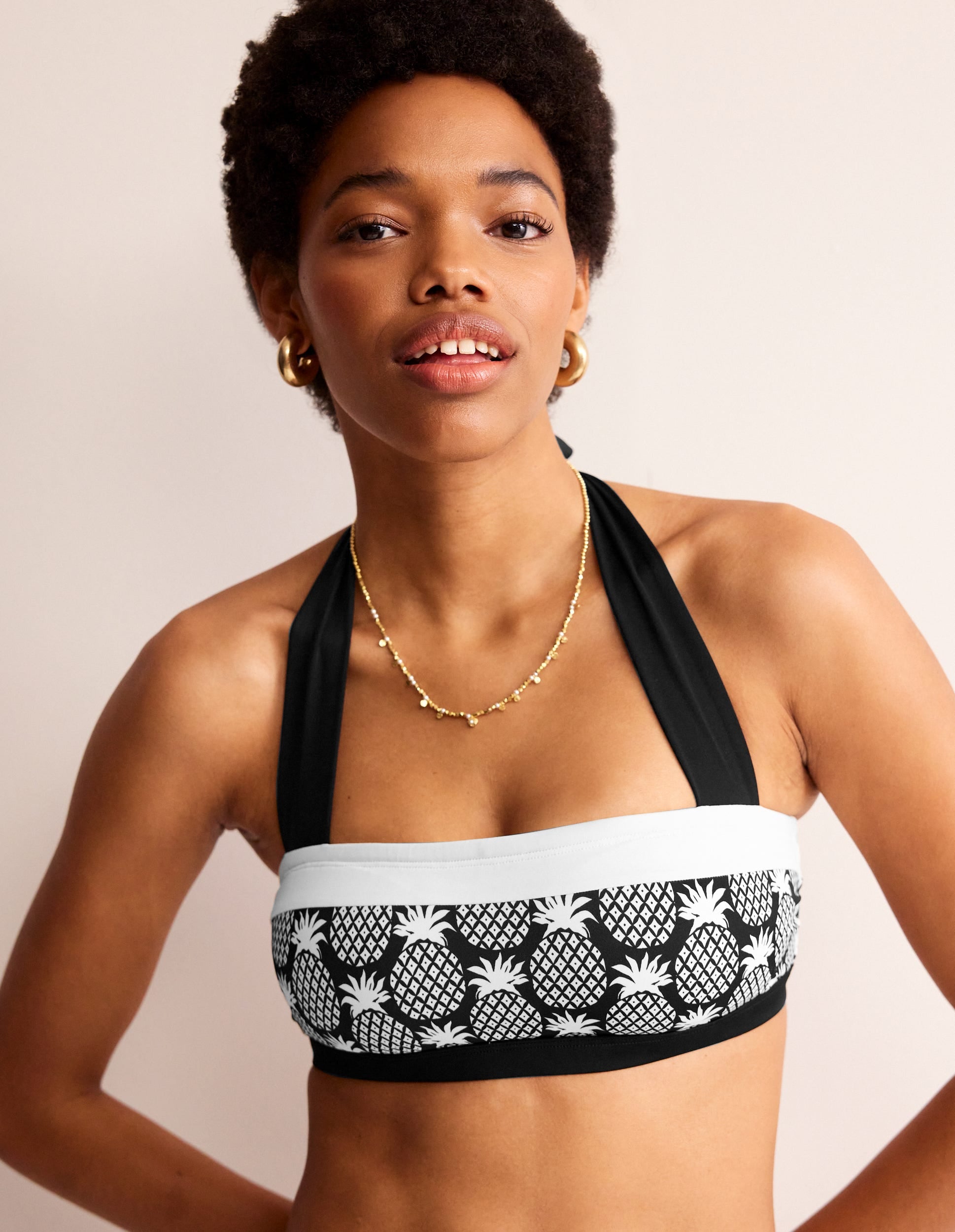 Santorini Bikini Top-Black, Pineapple Geo-1