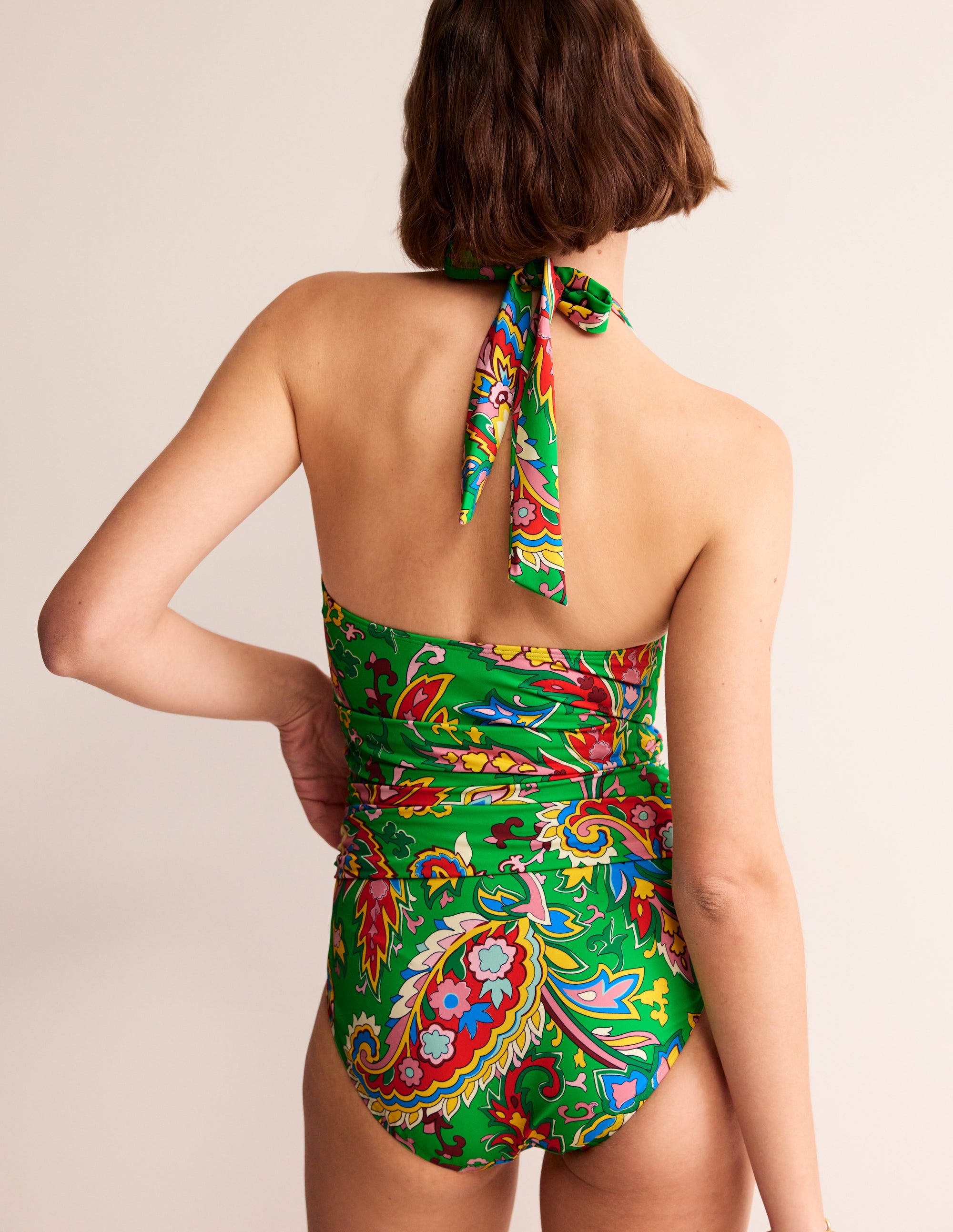 Levanzo Neckholder-Badeanzug-Kelly Grün, Paisley Azurblau - Image 3