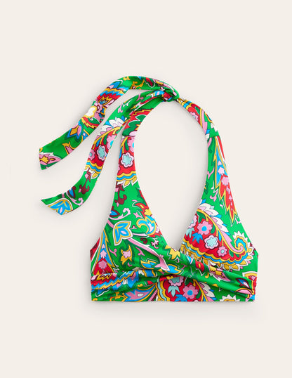 Levanzo Neckholder-Bikinioberteil-Kelly Grün, Paisley Azurblau