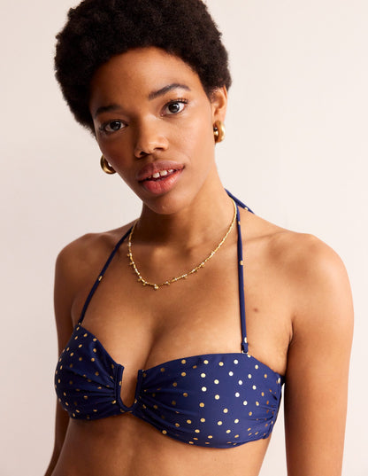 U Bar Bikini Top-Navy Foil Spot