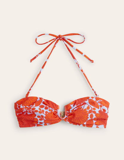 Haut de bikini avec détail en U-Orange pétard, motif Gardenia Swirl