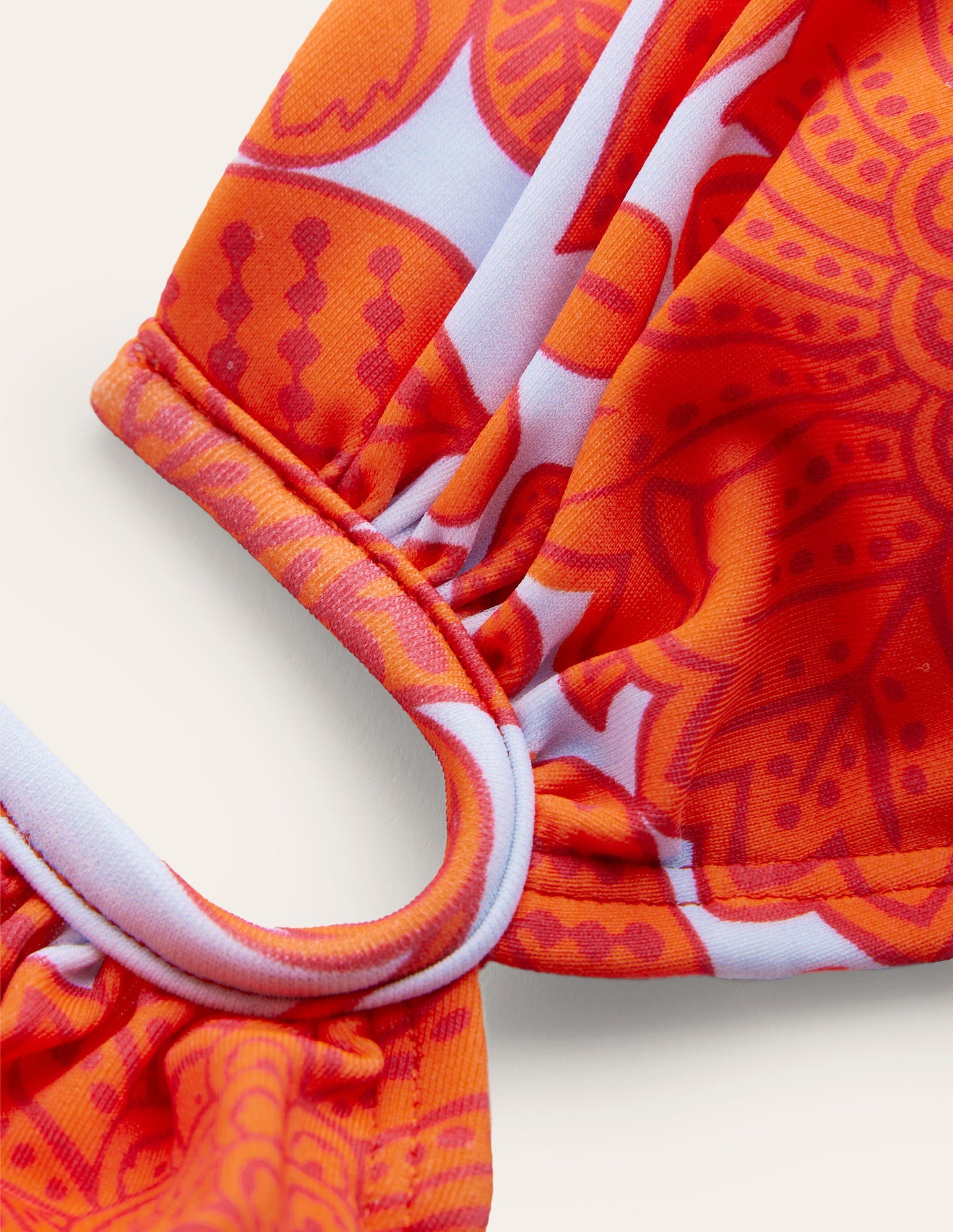 Haut de bikini avec détail en U-Orange pétard, motif Gardenia Swirl