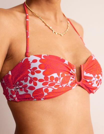 Haut de bikini avec détail en U-Orange pétard, motif Gardenia Swirl