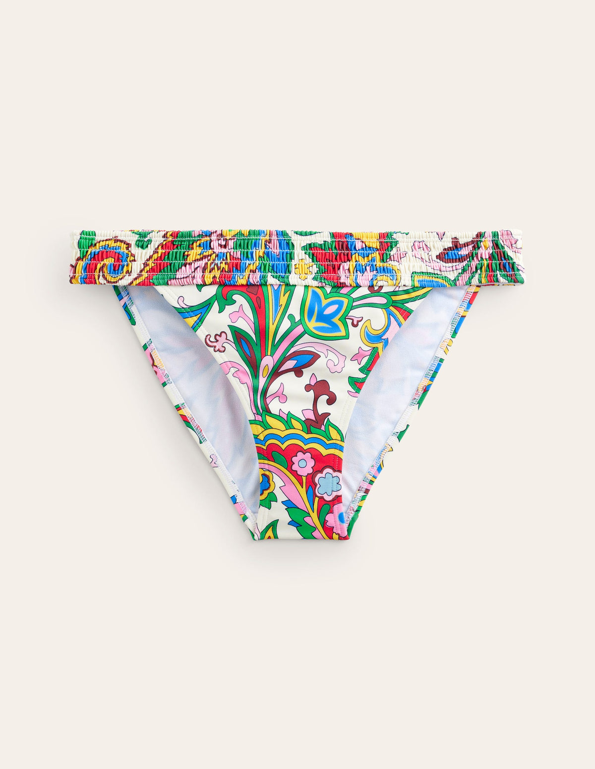 Milos Gesmokte Bikinihose-Naturweiß, Paisley Azurblau - Image 6