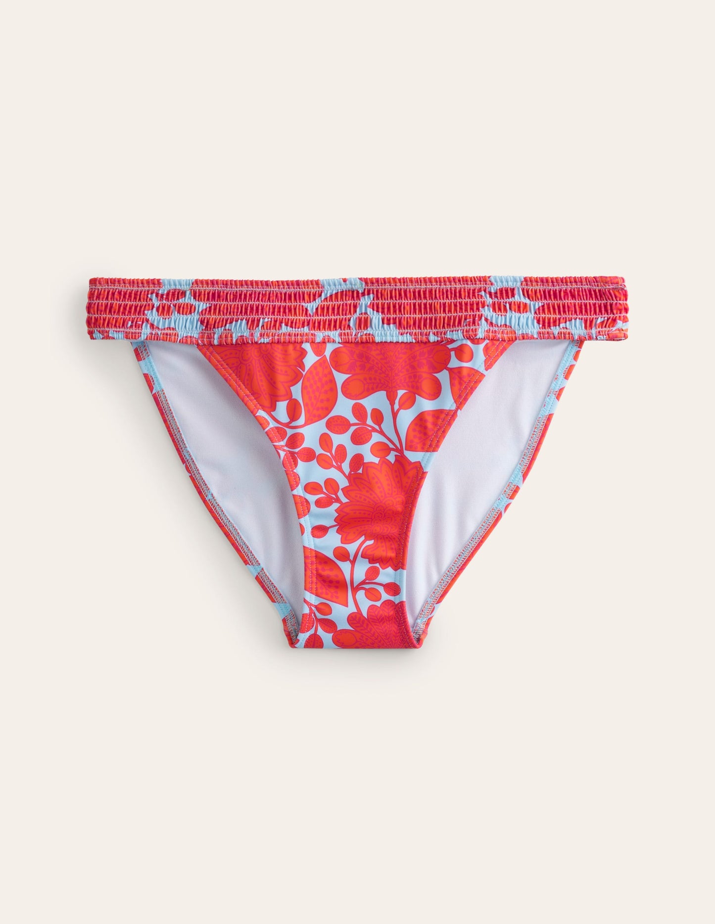 Bas de bikini Milos à smocks-Orange pétard, motif Gardenia Swirl