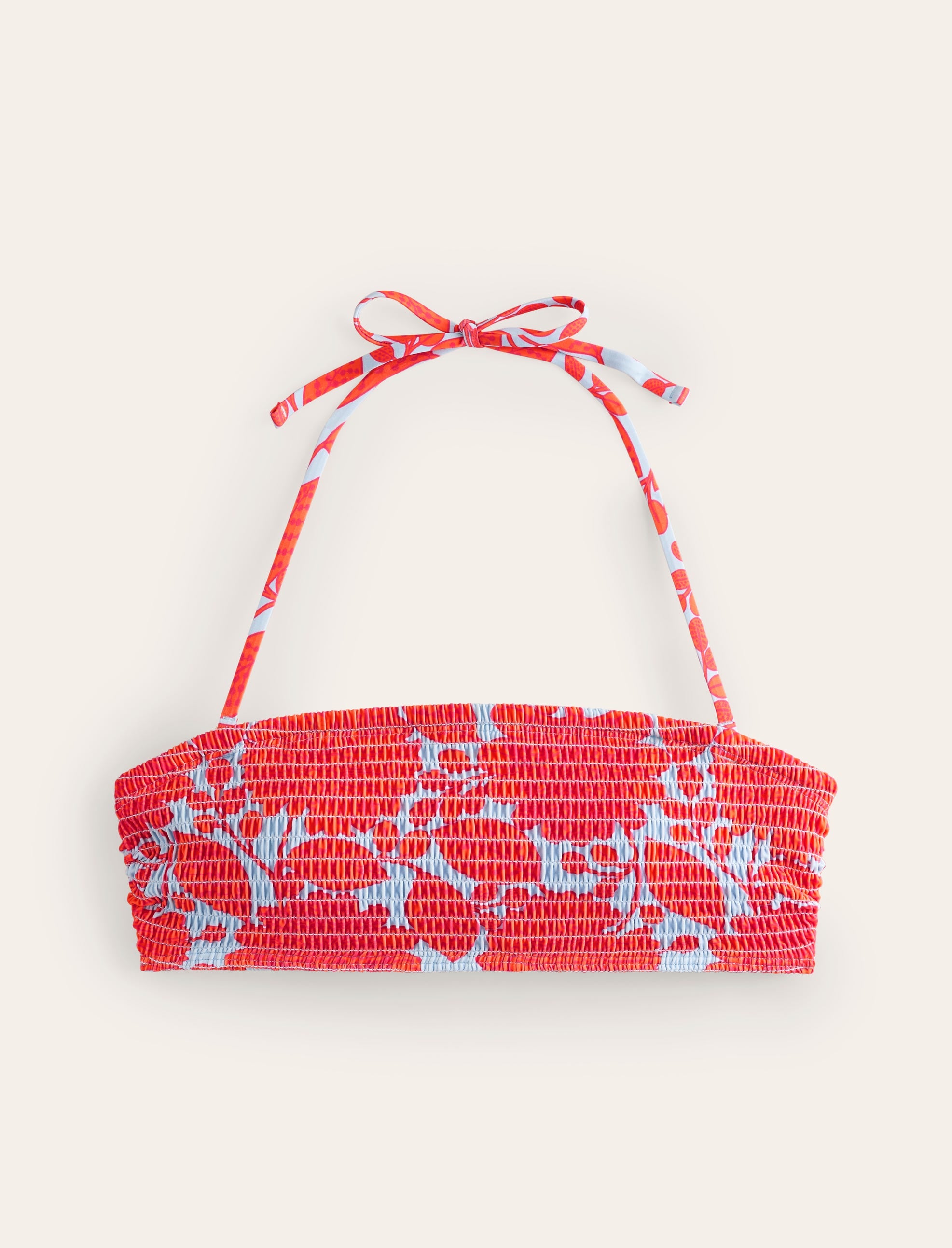 Milos Smocked  Bikini Top-Fire Cracker, Gardenia Swirl - Image 6