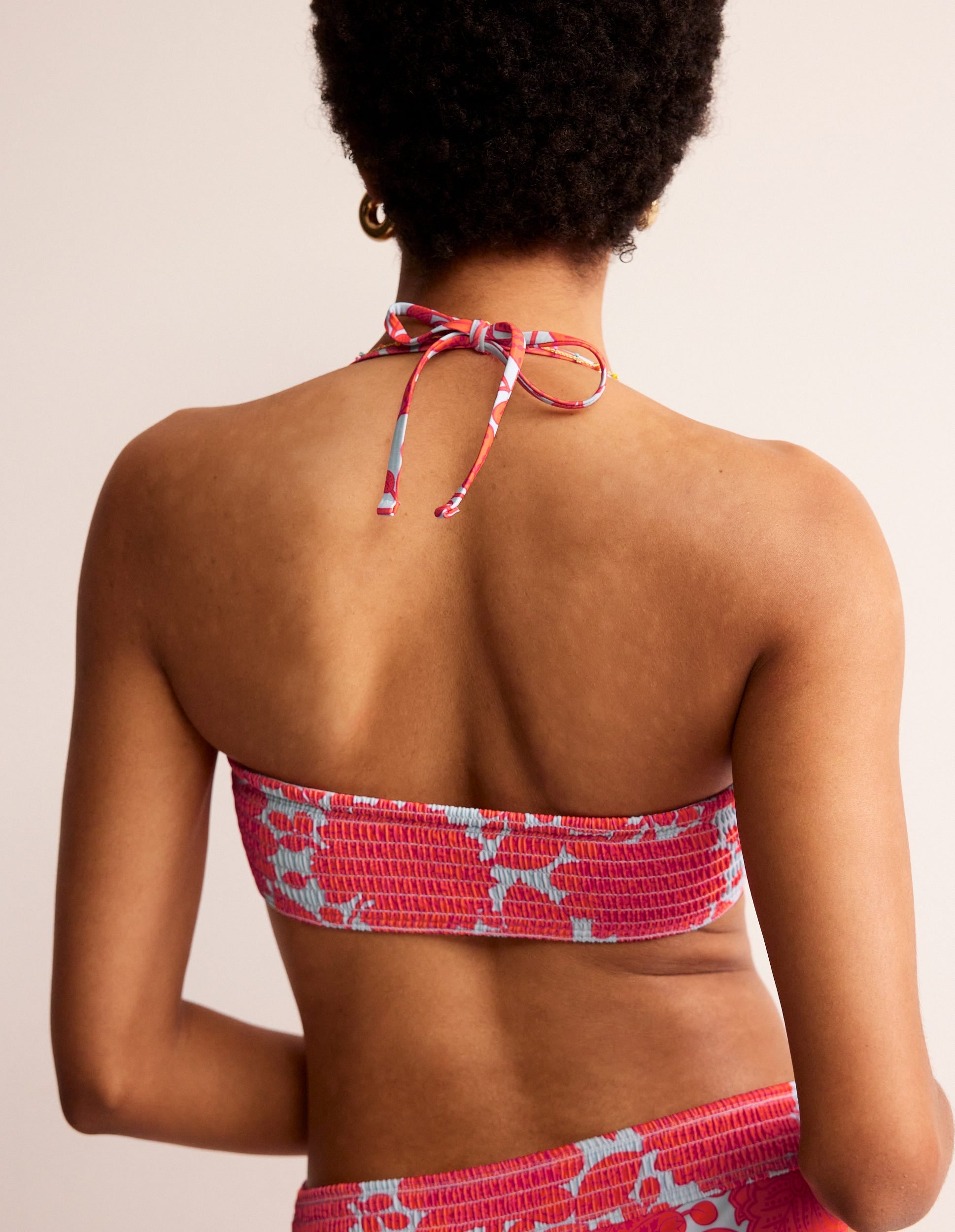 Milos Smocked  Bikini Top-Fire Cracker, Gardenia Swirl - Image 3