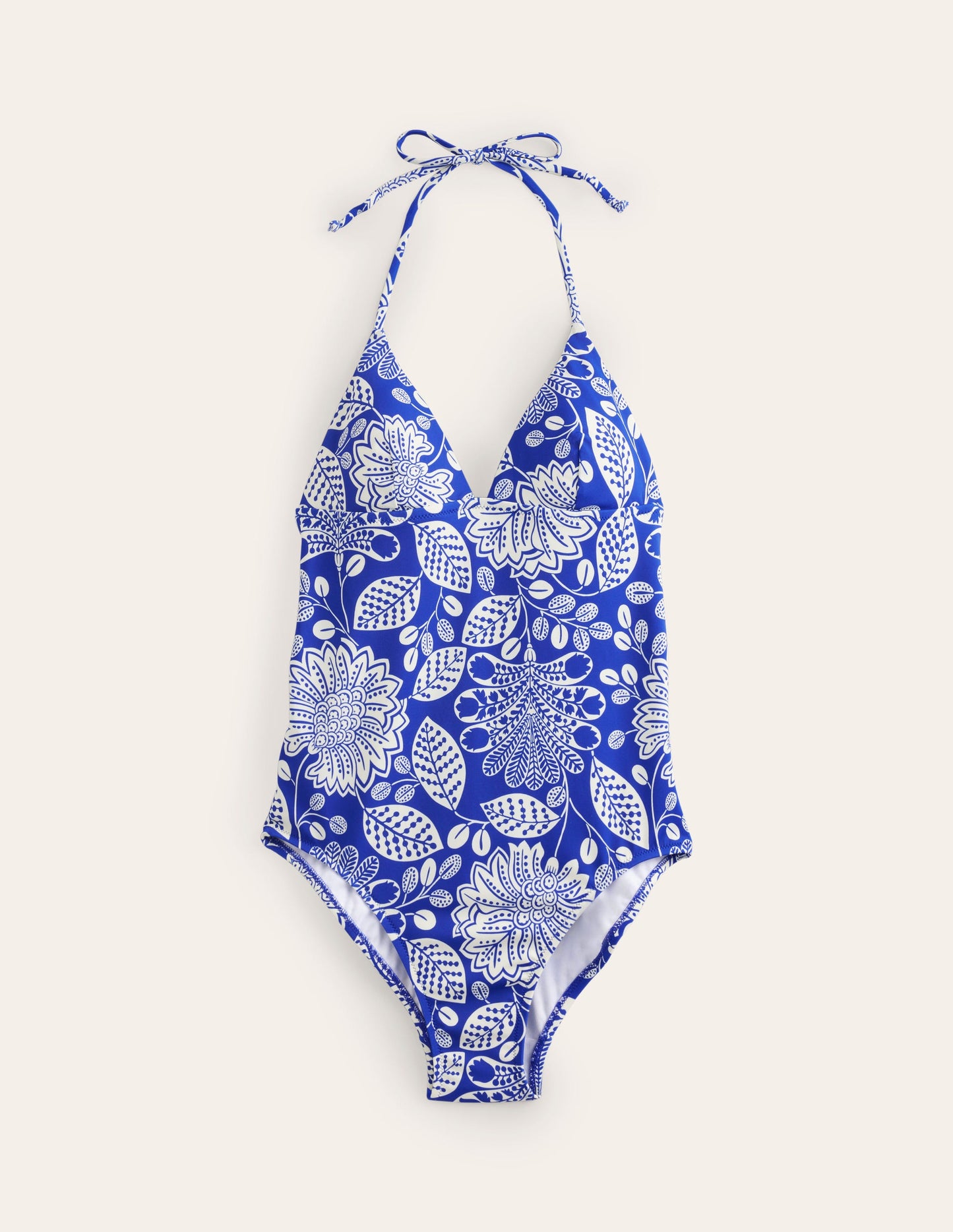 Maillot de bain Symi à liens-Bleu connecté, motif Gardenia Swirl