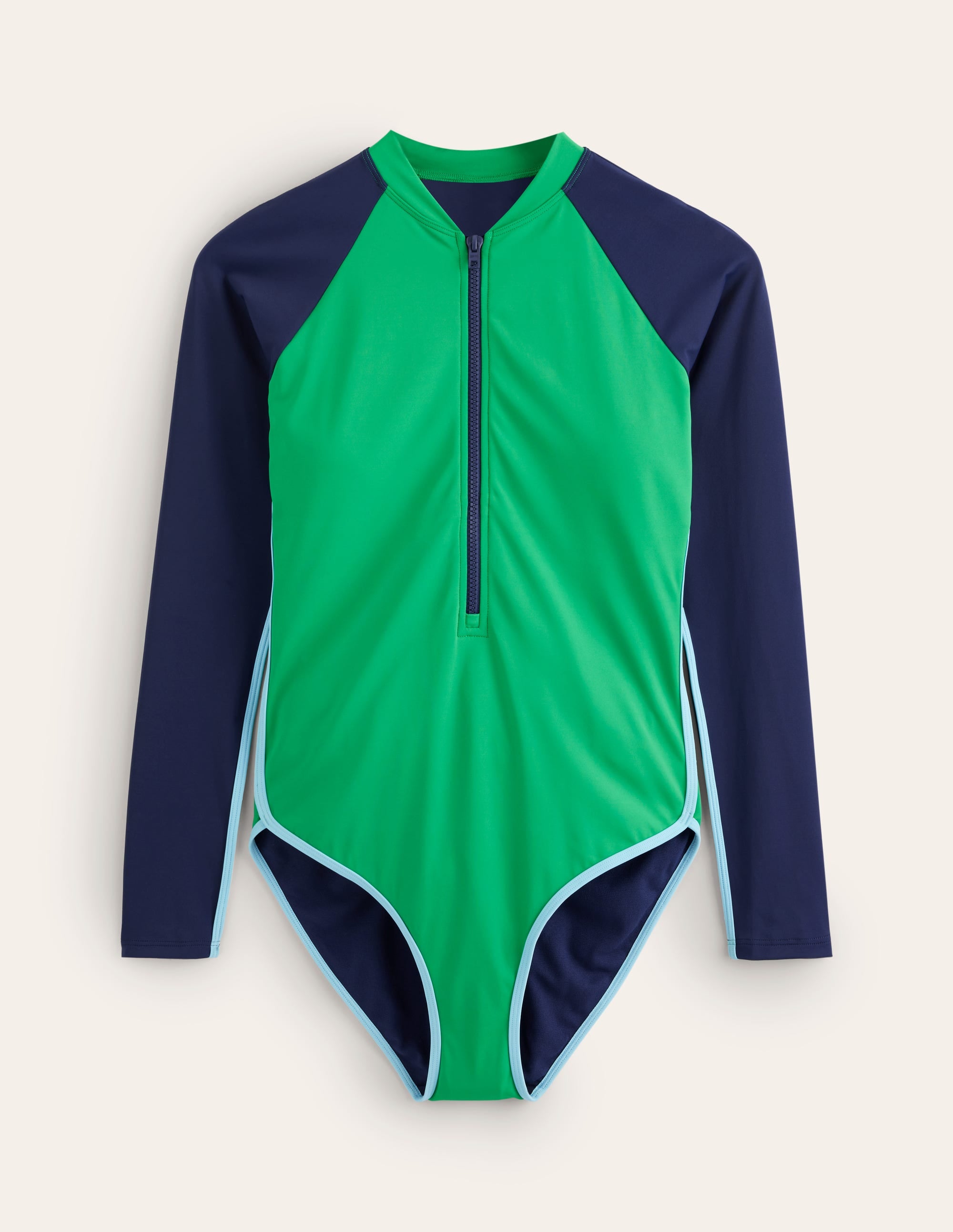 Maillot de bain à manches raglan et passepoil-Colourblock bleu marine - Image 5