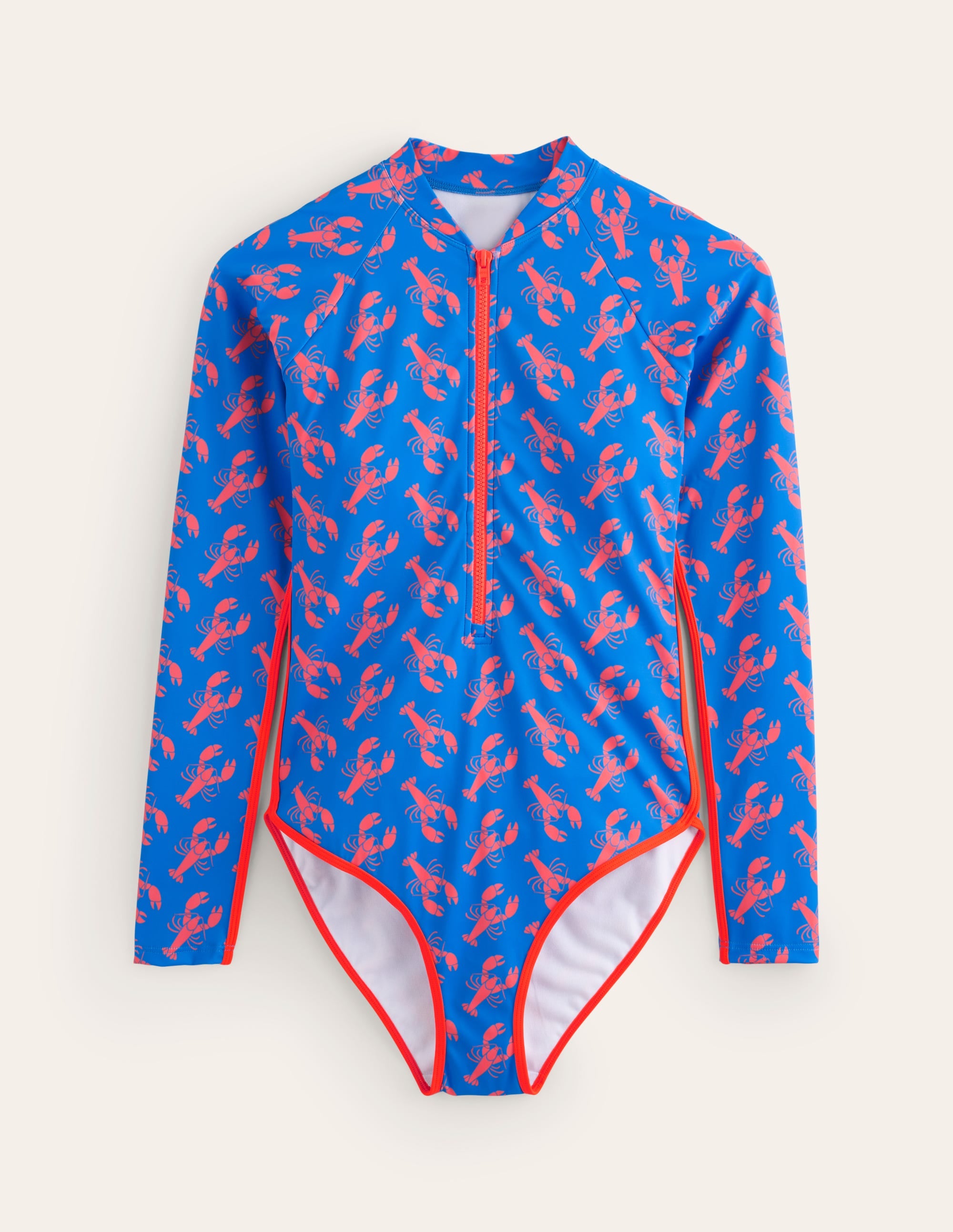 Maillot de bain à manches raglan et passepoil-Passerin indigo, homard - Image 5