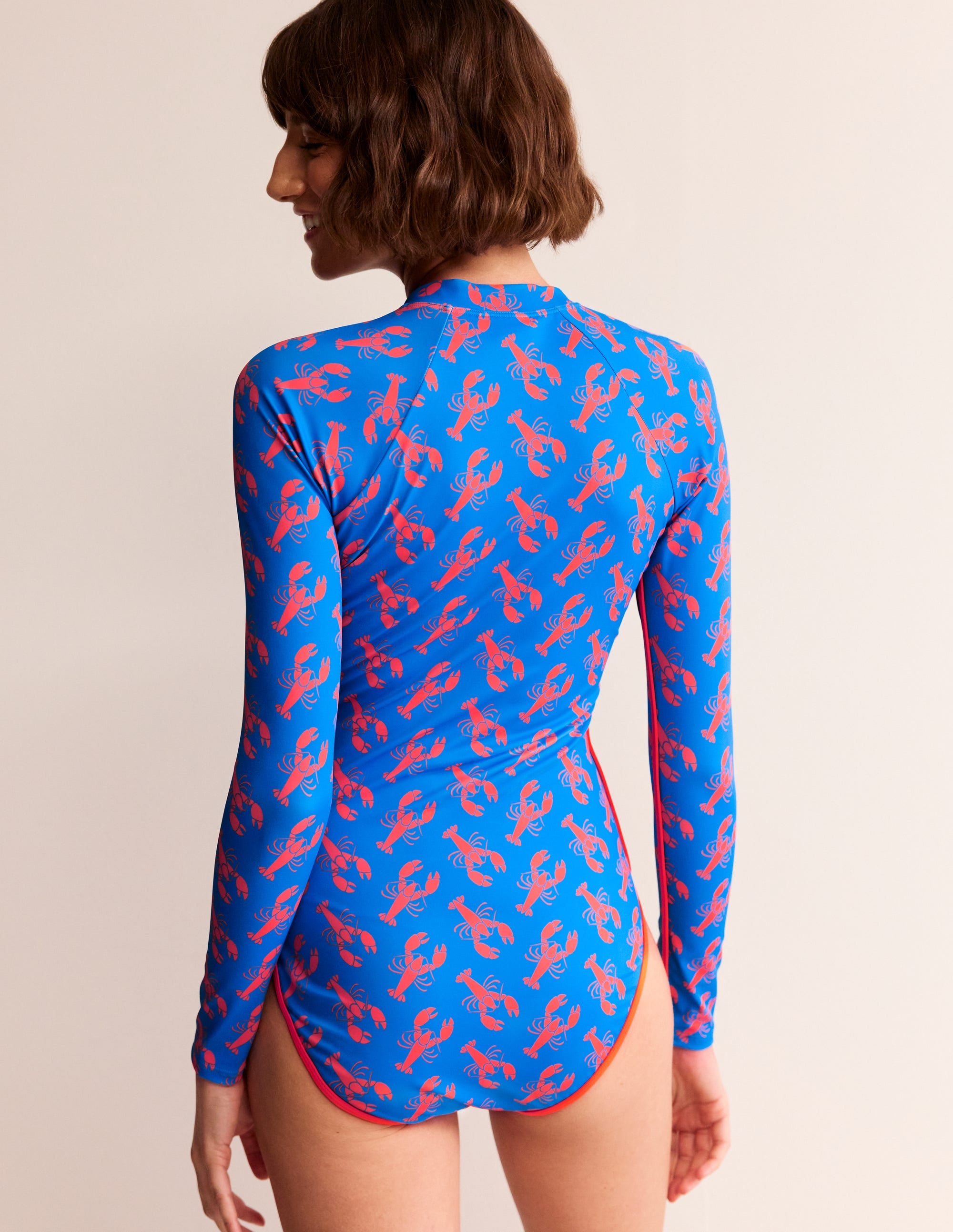 Maillot de bain à manches raglan et passepoil-Passerin indigo, homard - Image 3