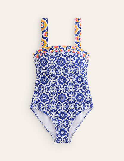 Badeanzug mit quadratischem Ausschnitt und Einsätzen-Surf The Web, Mosaik Blüte-5