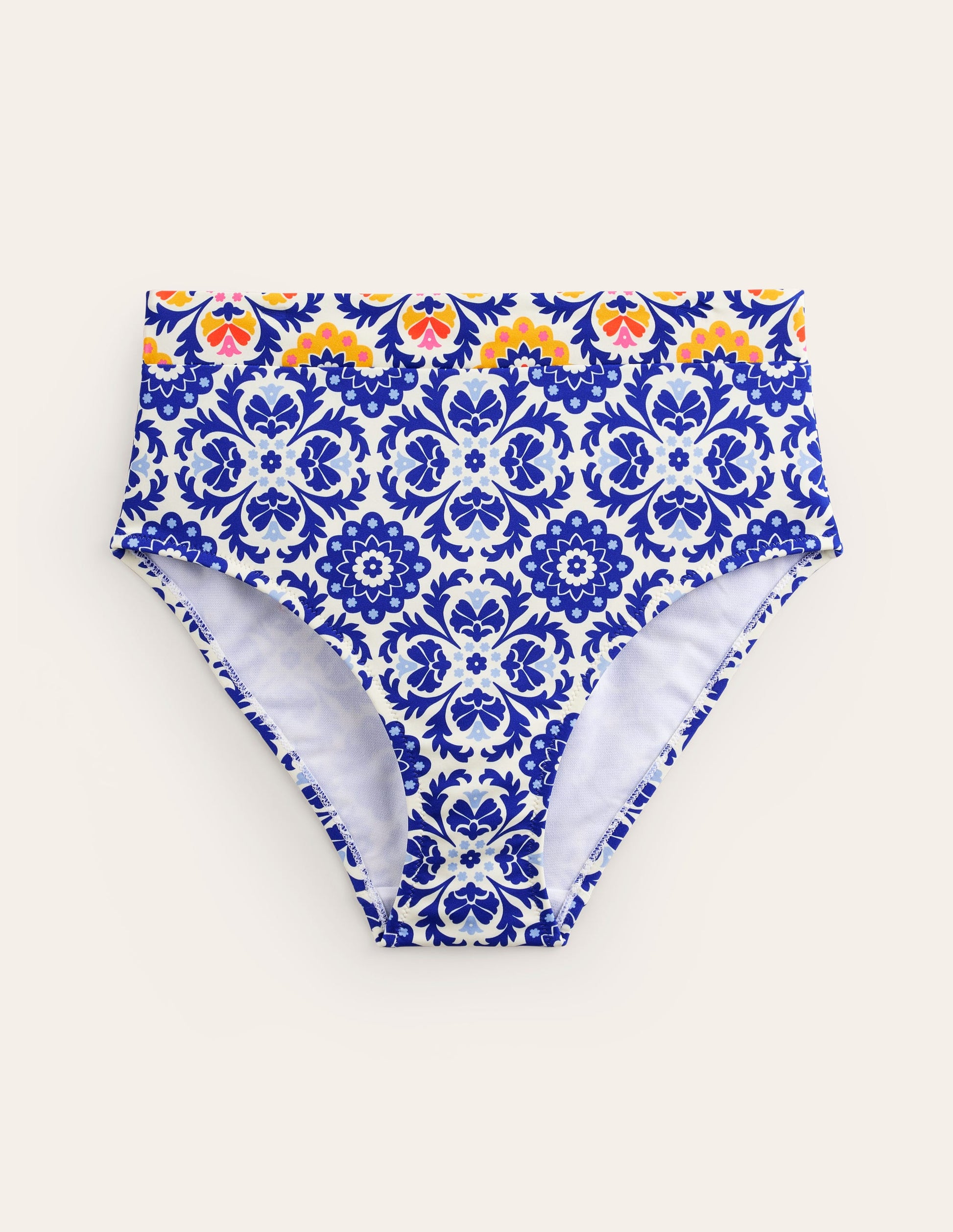 Bas de bikini taille haute à empiècement-Bleu connecté, motif Mosaic Bloom-5