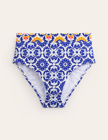 Bas de bikini taille haute à empiècement-Bleu connecté, motif Mosaic Bloom-5