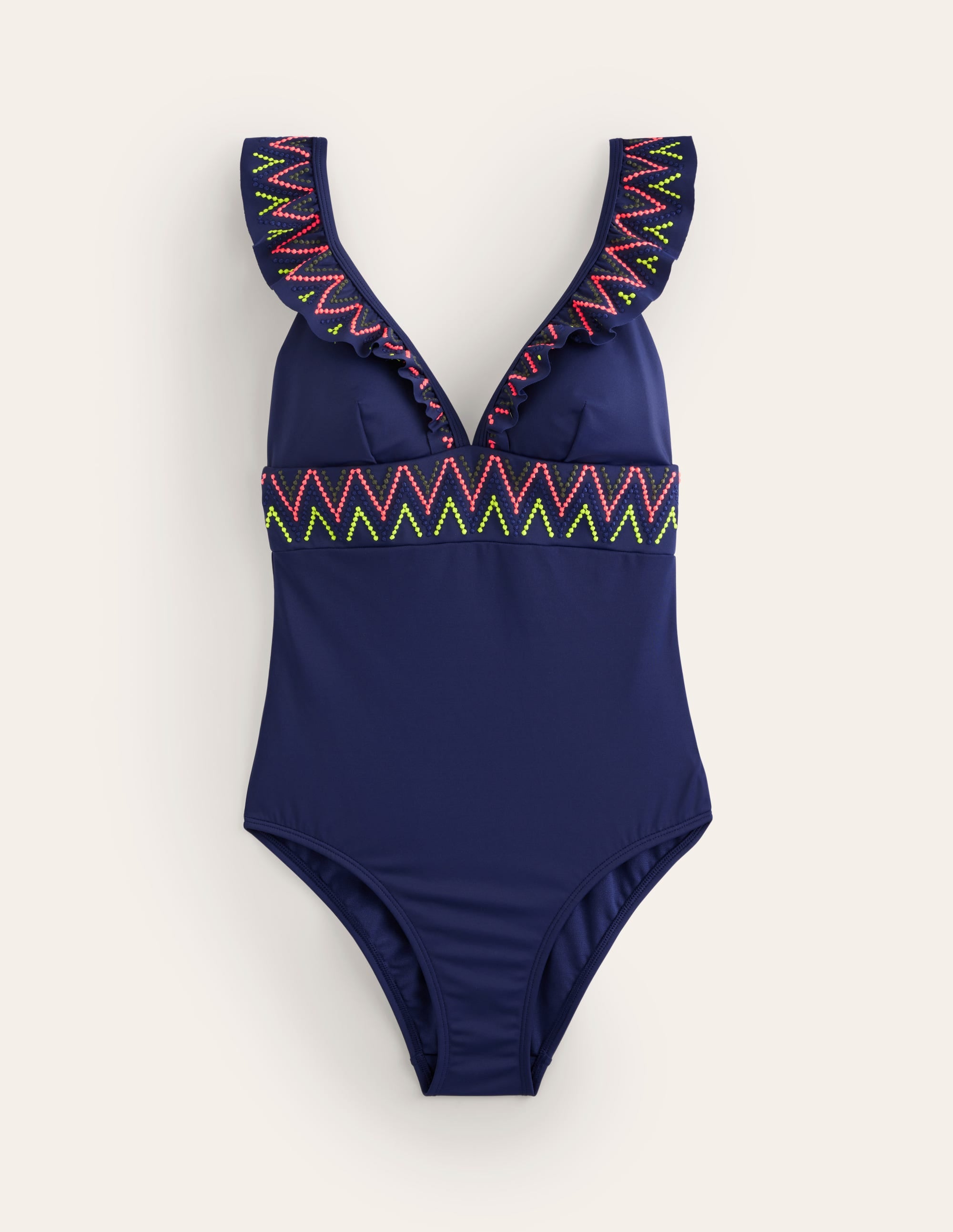 Embroidered Ruffle Swimsuit-Navy - Image 5