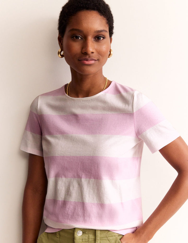 Bea Short Sleeve Breton-Pink Wide Stripe
