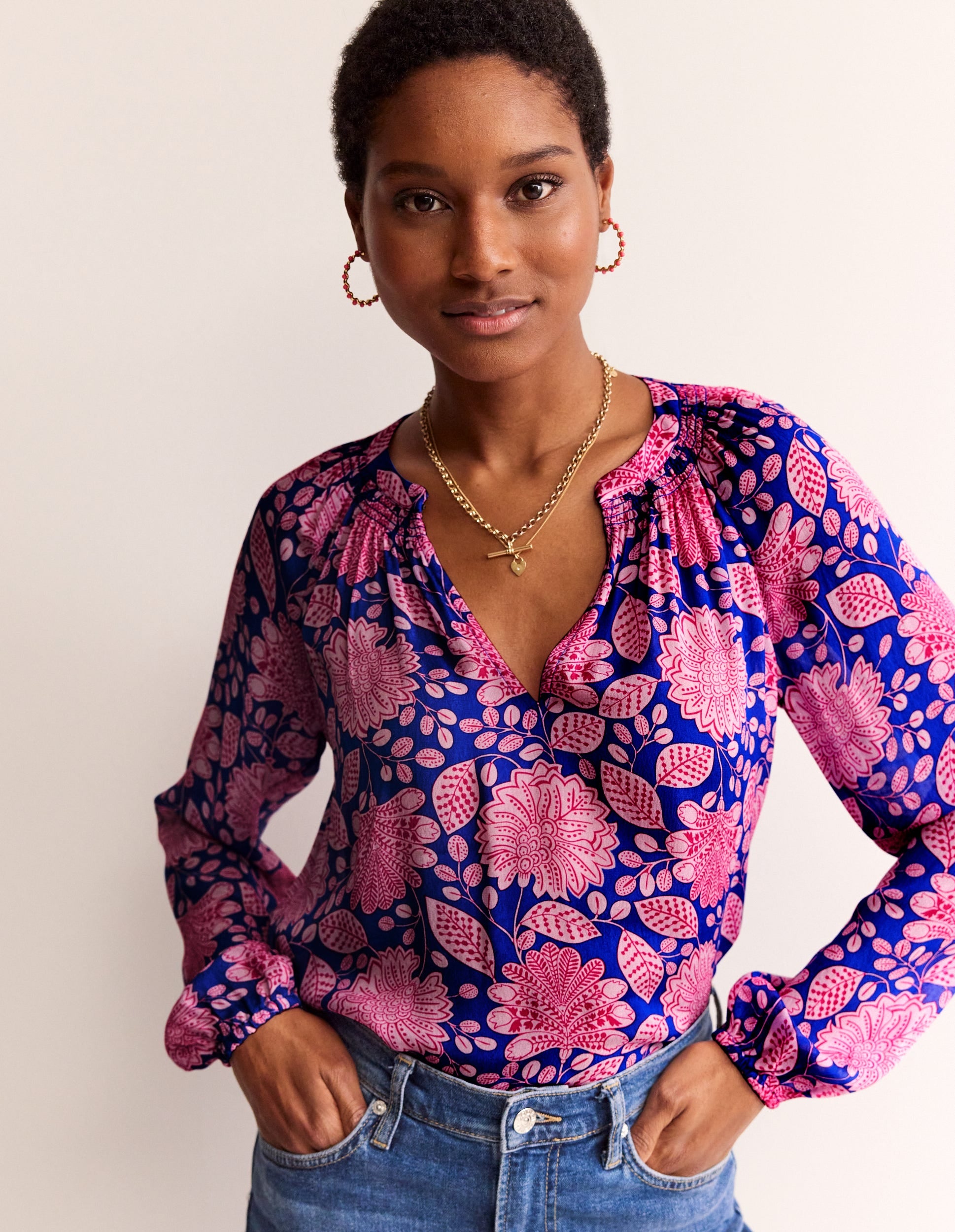 Top Grace-Bleu connecté, motif Gardenia Swirl-1
