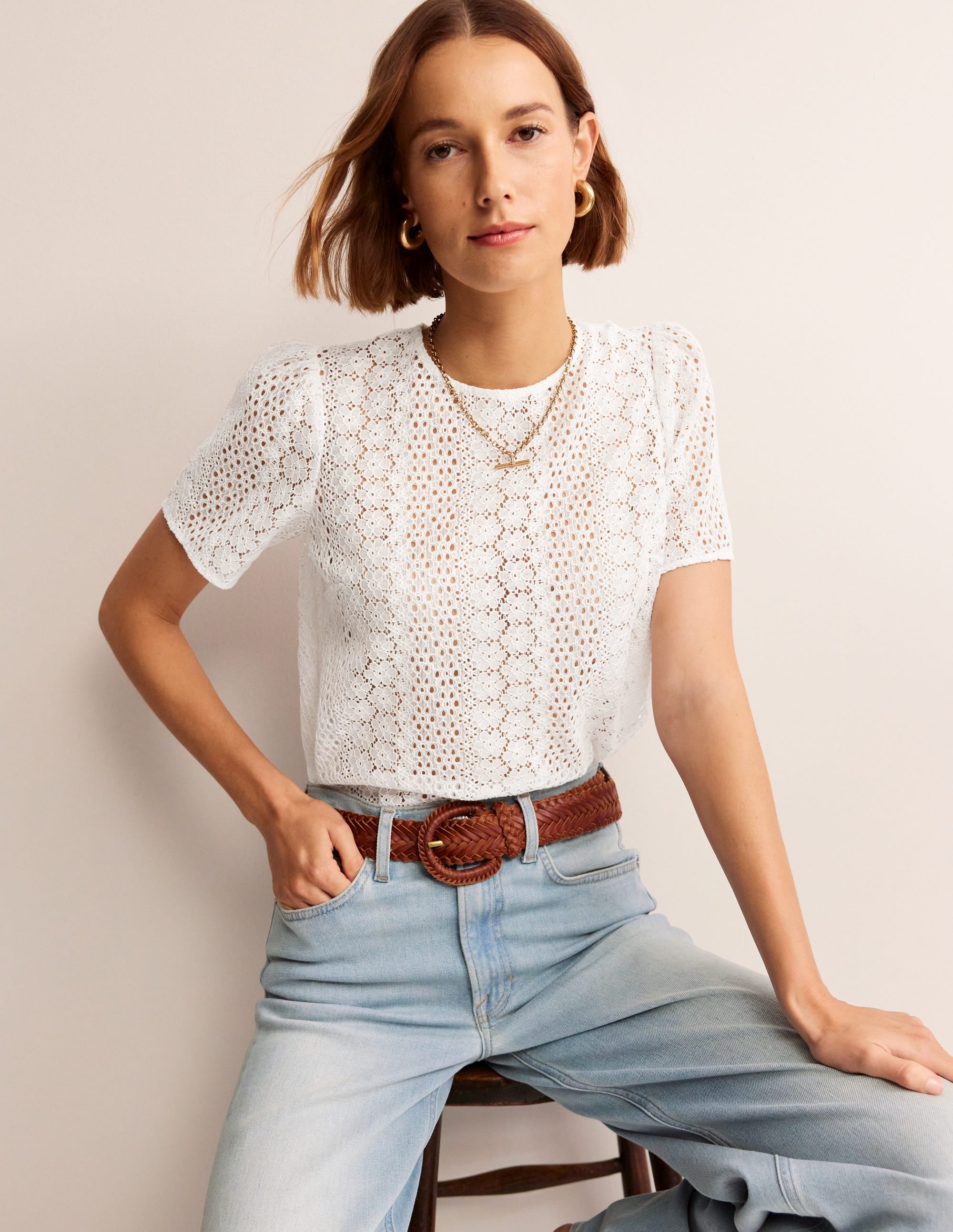 Lace T-Shirt-Ivory - Image 1