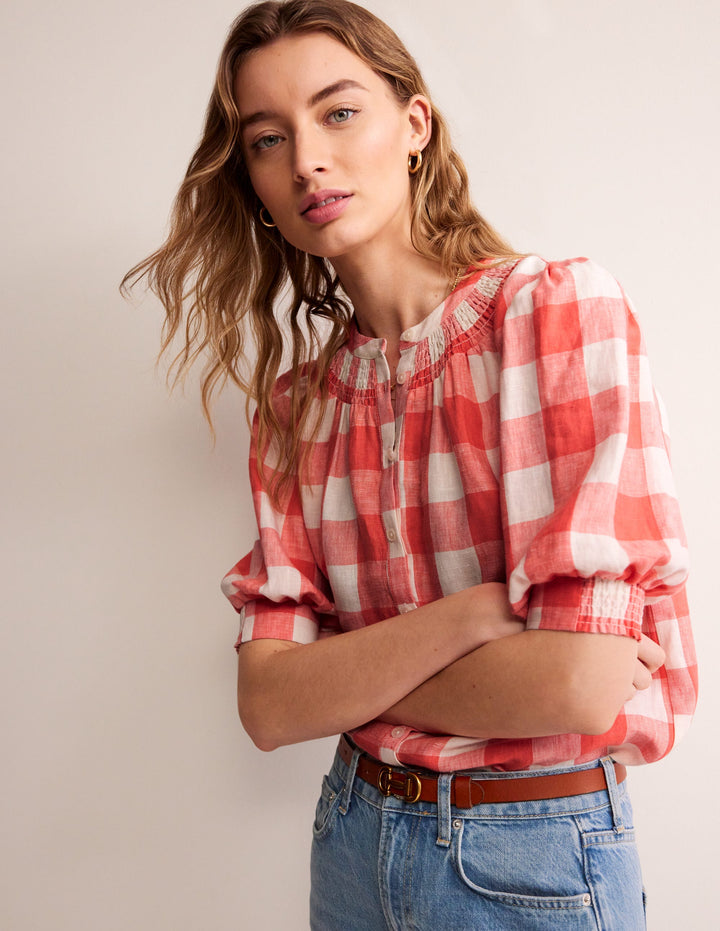 Ada Leinenoberteil-Porzellan Rose, Karo