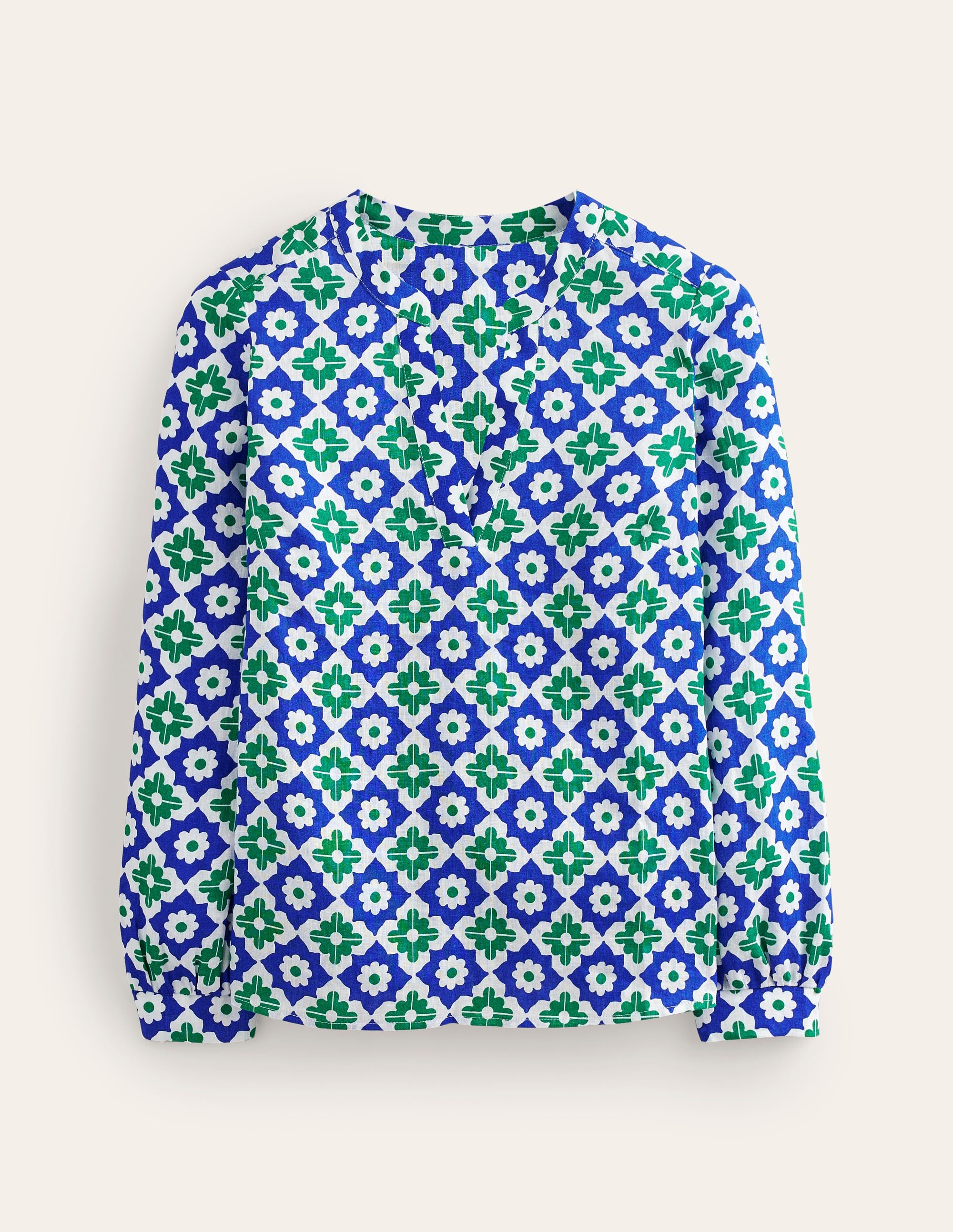 Top Alice en lin-Vert, motif Geometric Stamp - Image 6
