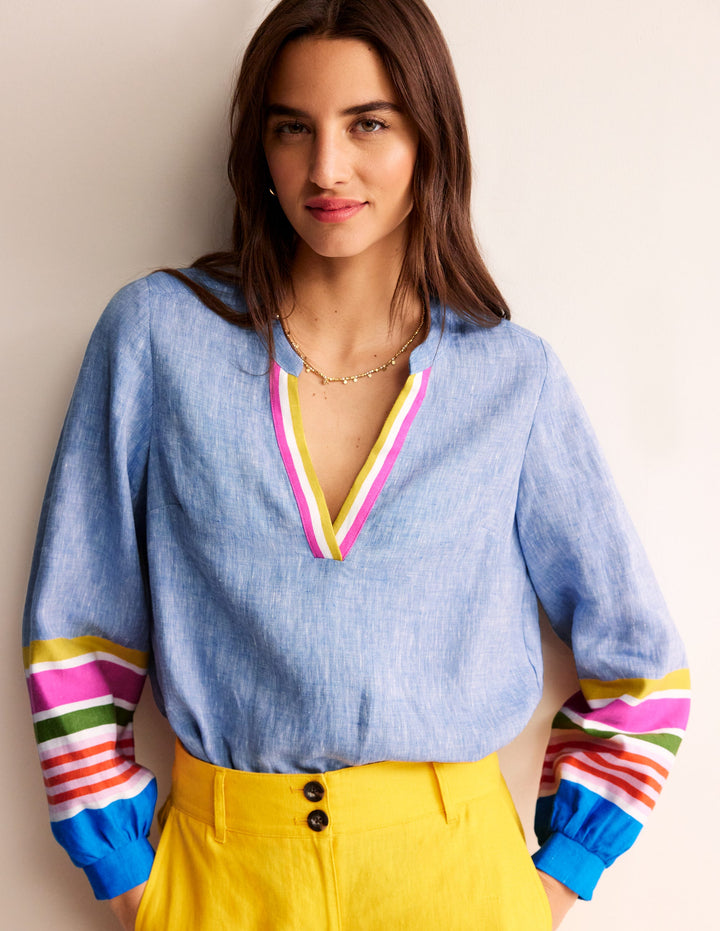 Alice Leinenoberteil-Blau mit bunten Streifen