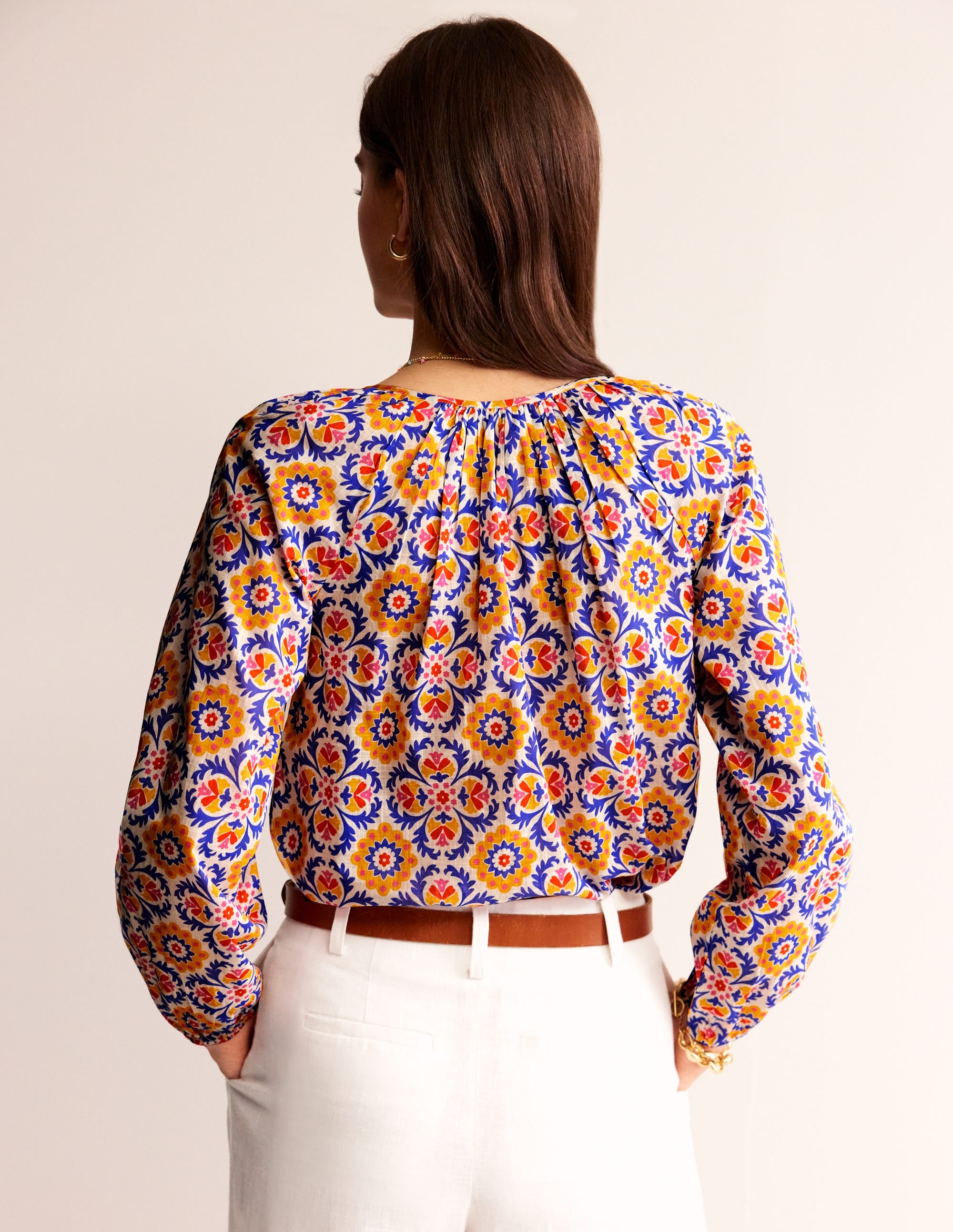 Serena Cotton Blouse-Artisan’s Gold, Mosaic Bloom - Image 6