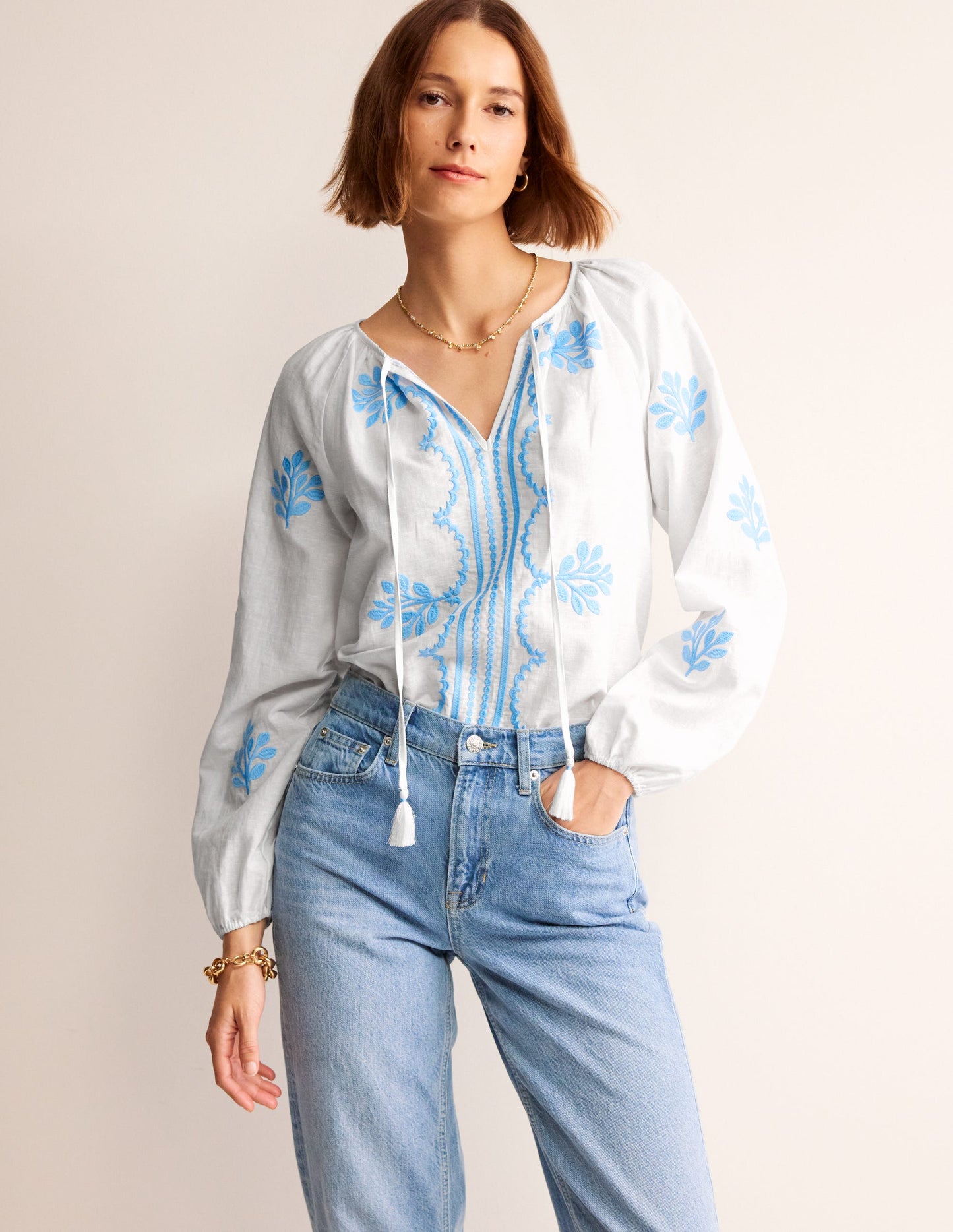 Serena Embroidered Blouse-White