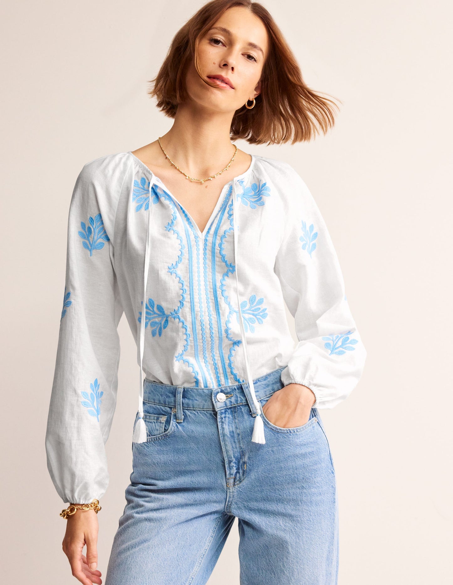 Serena Embroidered Blouse-White