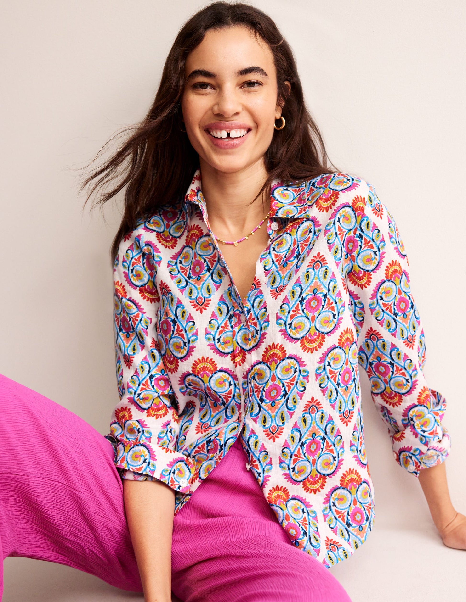Chemise Sienna en lin-Multi, motif Flora Stamp-1