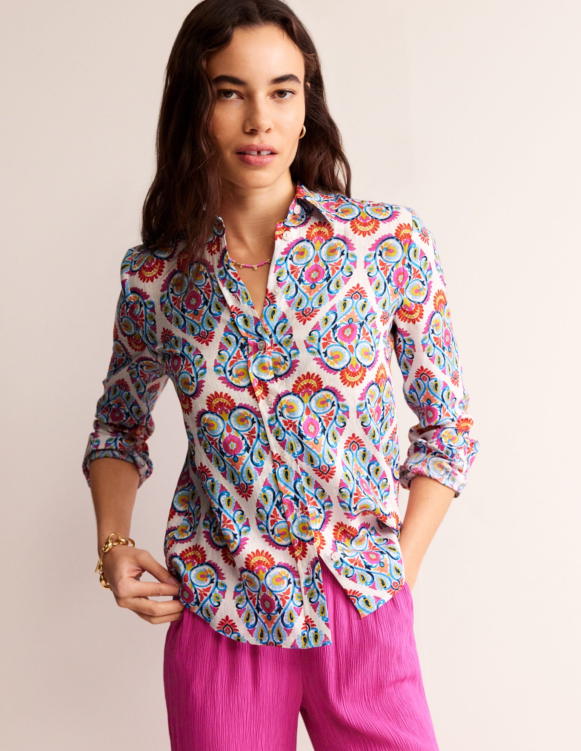 Chemise Sienna en lin-Multi, motif Flora Stamp-4