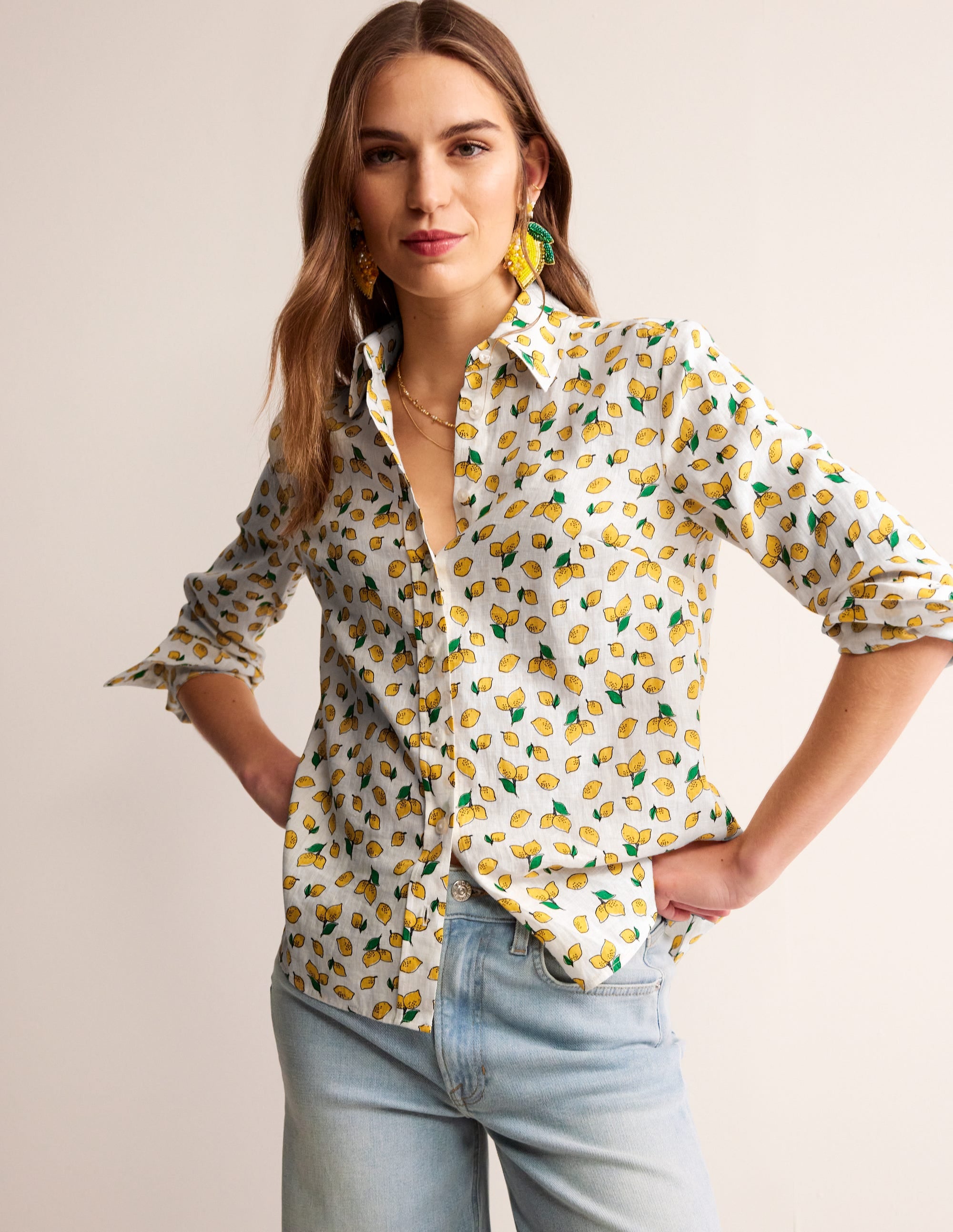 Chemise Sienna en lin-Ivoire, citrons Amalfi - Image 1
