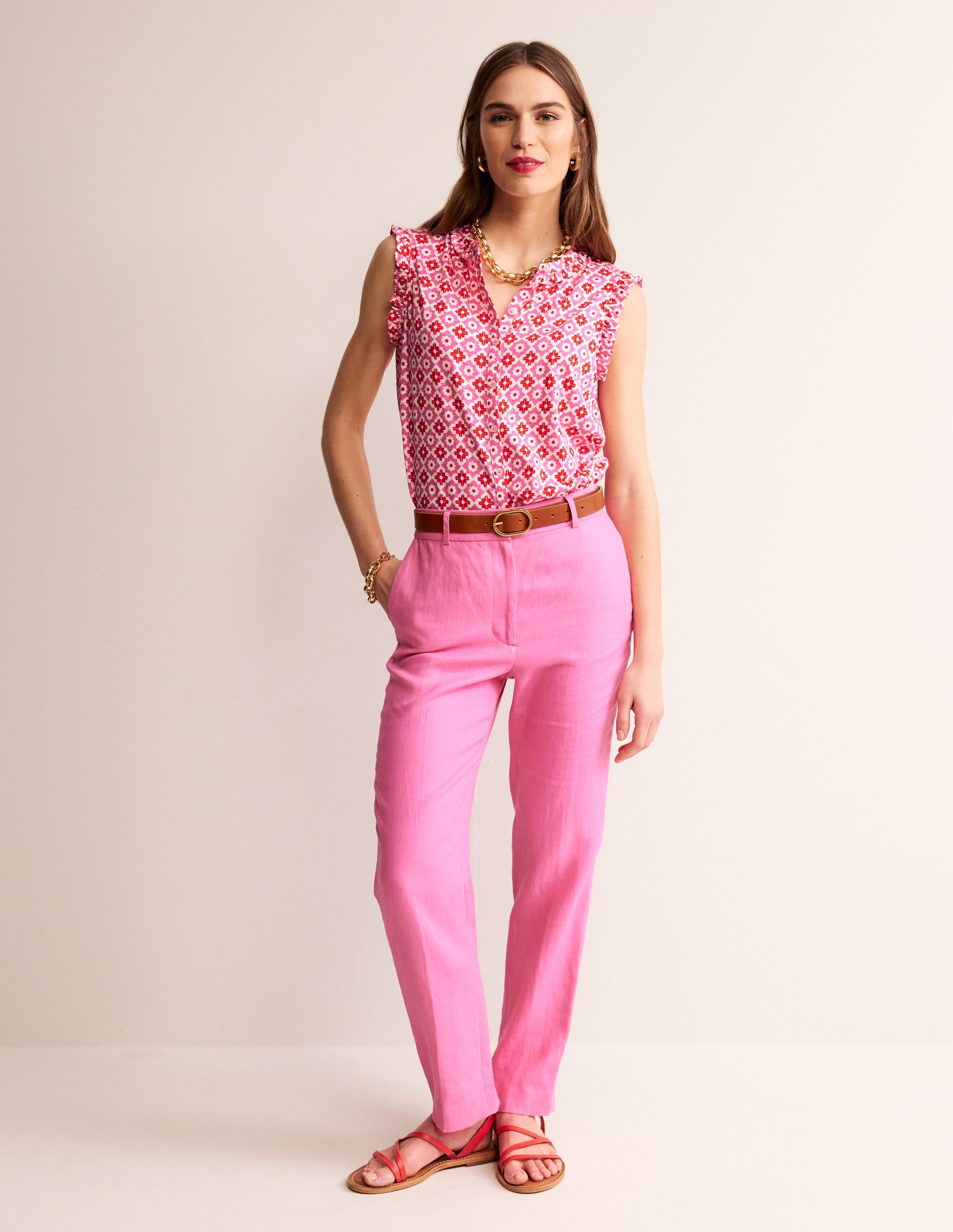 Chemise sans manches Olive-Rose puissant, motif Geometric Stamp - Image 4
