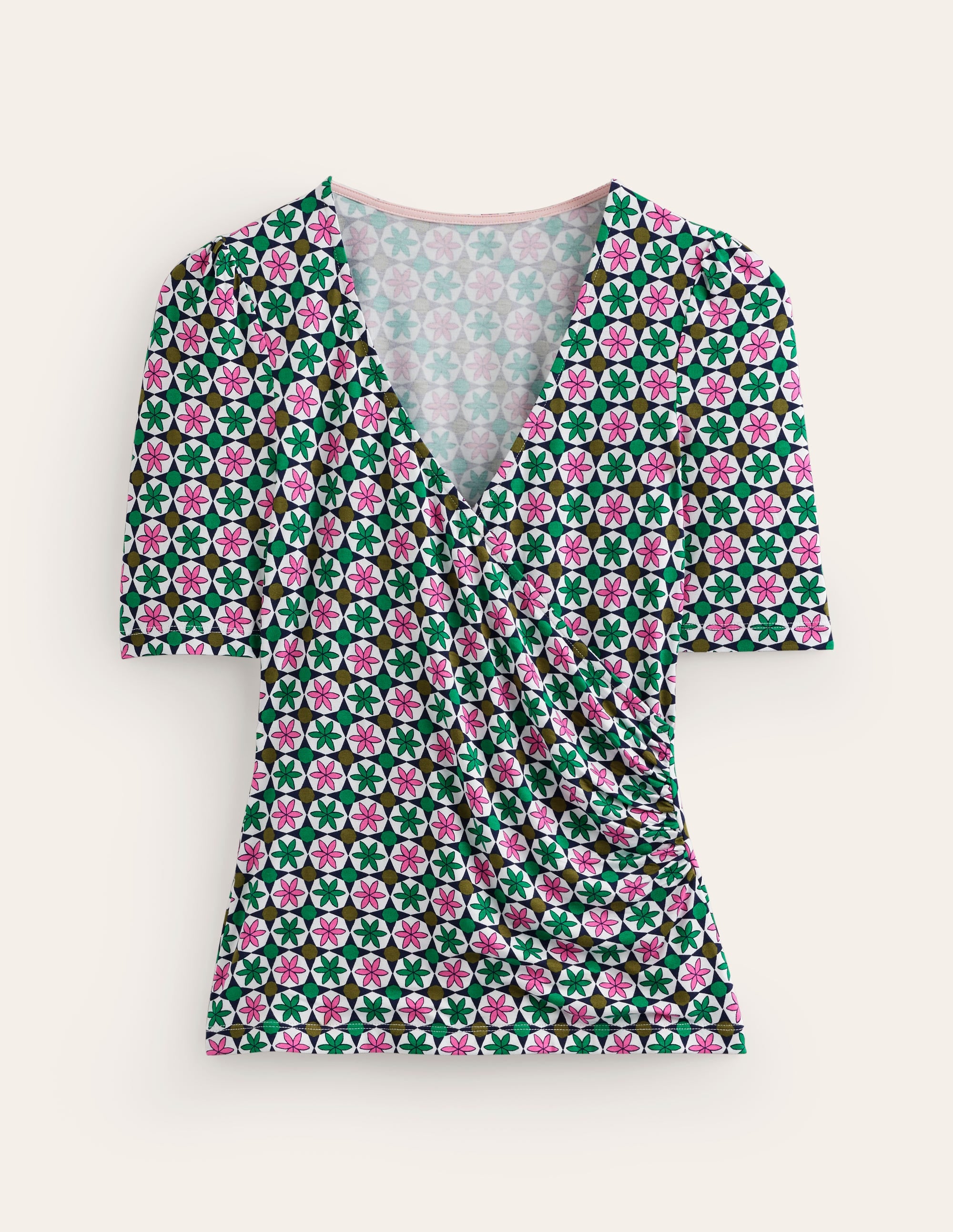 Wrap Front Jersey Top-Multi, Botanic Tile - Image 5