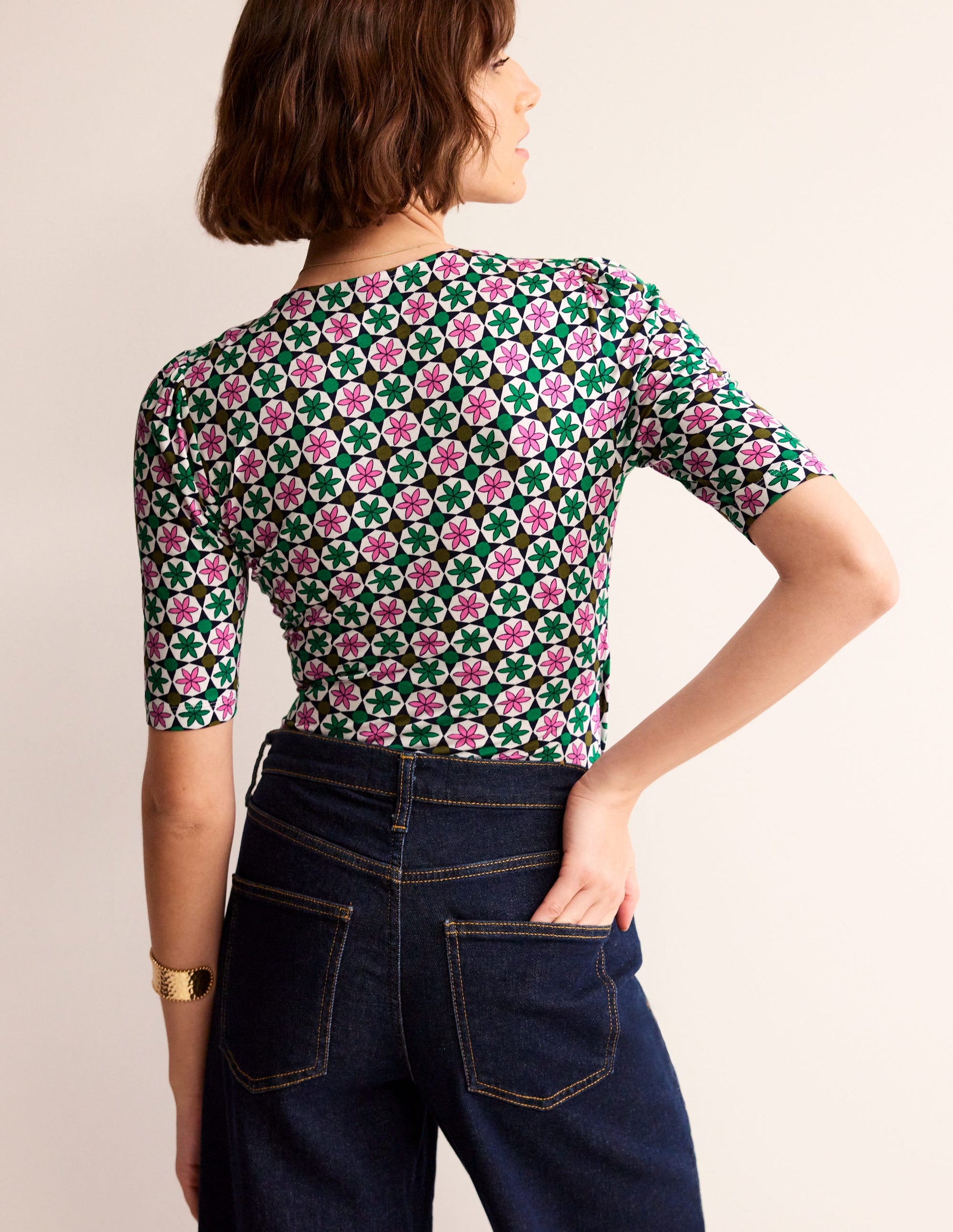 Wrap Front Jersey Top-Multi, Botanic Tile-3