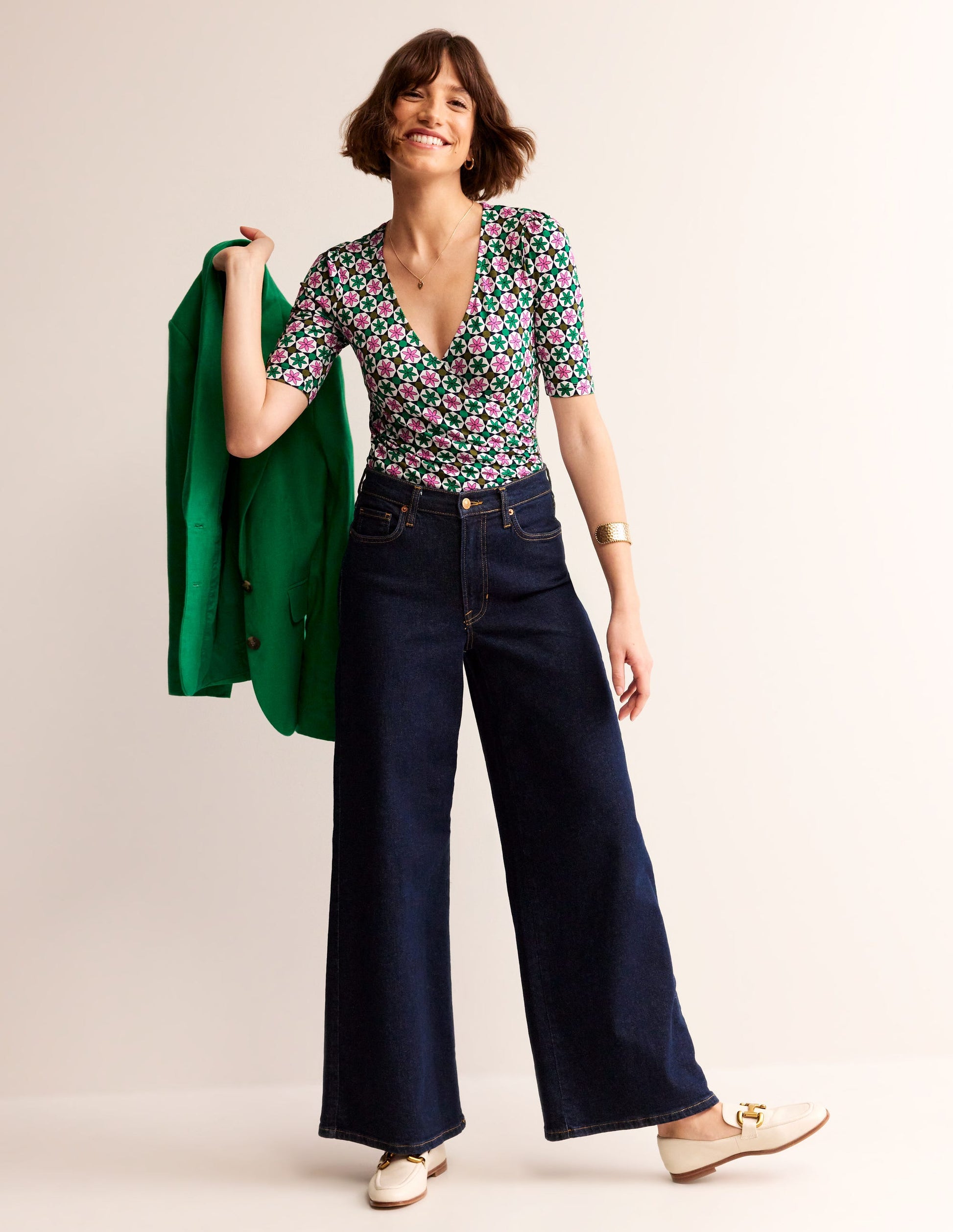 Wrap Front Jersey Top-Multi, Botanic Tile-4