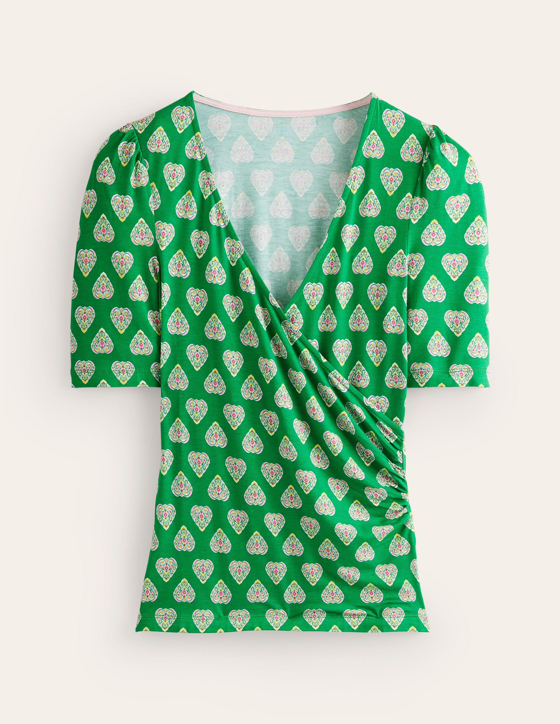 Top croisé en jersey-Vert tambourin, motif Flora Stamp-5