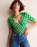 Top croisé en jersey-Vert tambourin, motif Flora Stamp