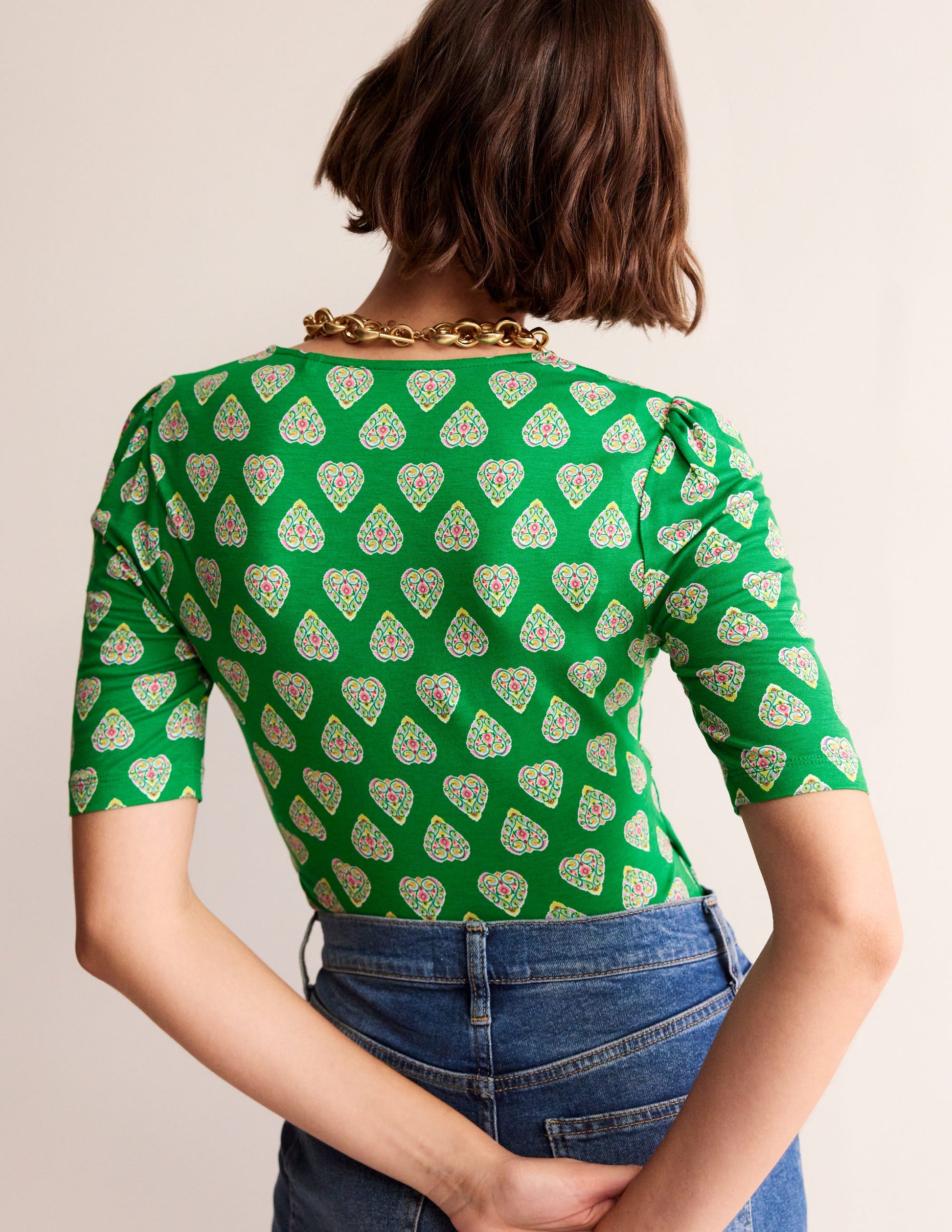 Top croisé en jersey-Vert tambourin, motif Flora Stamp-3