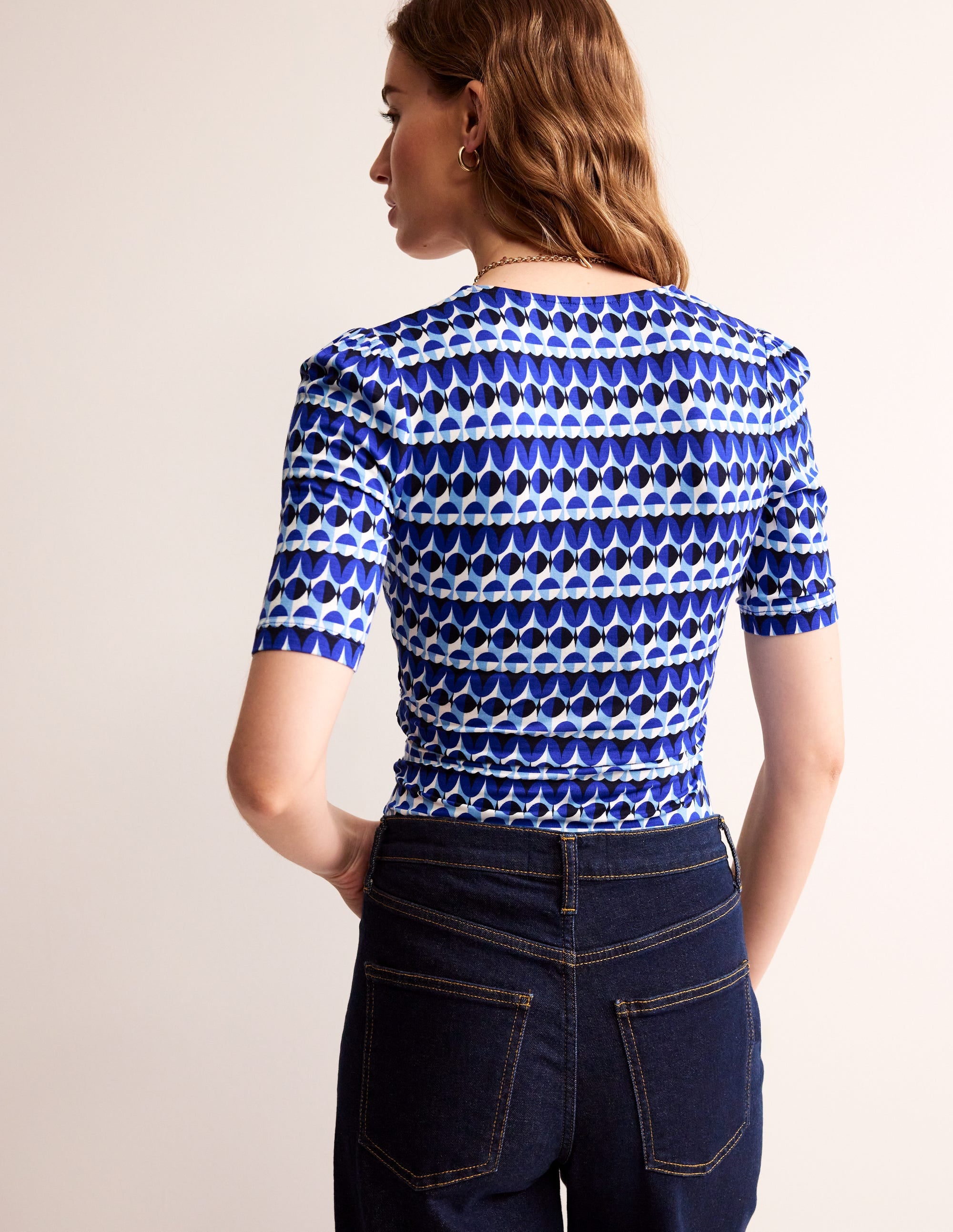 Wrap Front Jersey Top-Blue, Abstract Illusion - Image 3