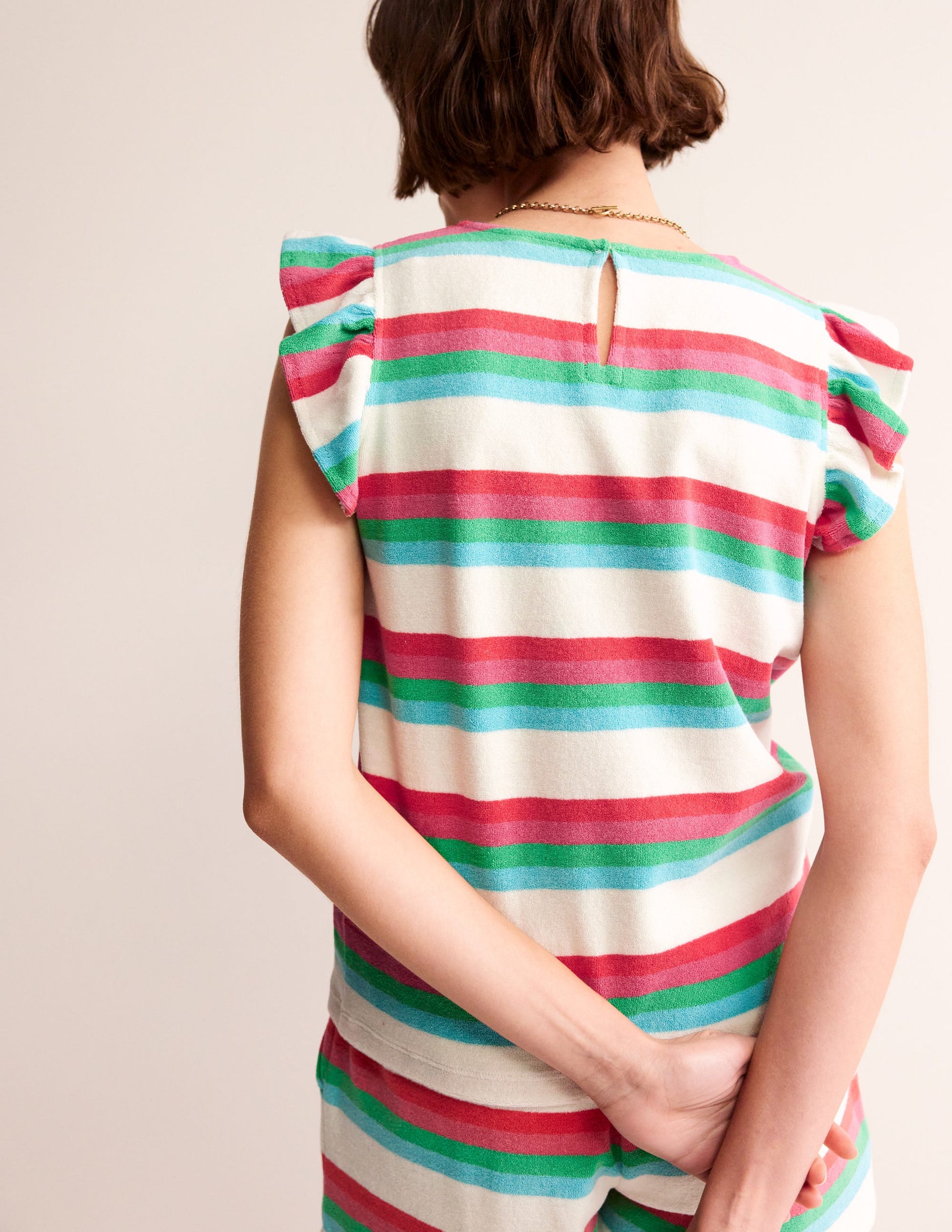 T-shirt en éponge à volants-Ivoire, Multi-3